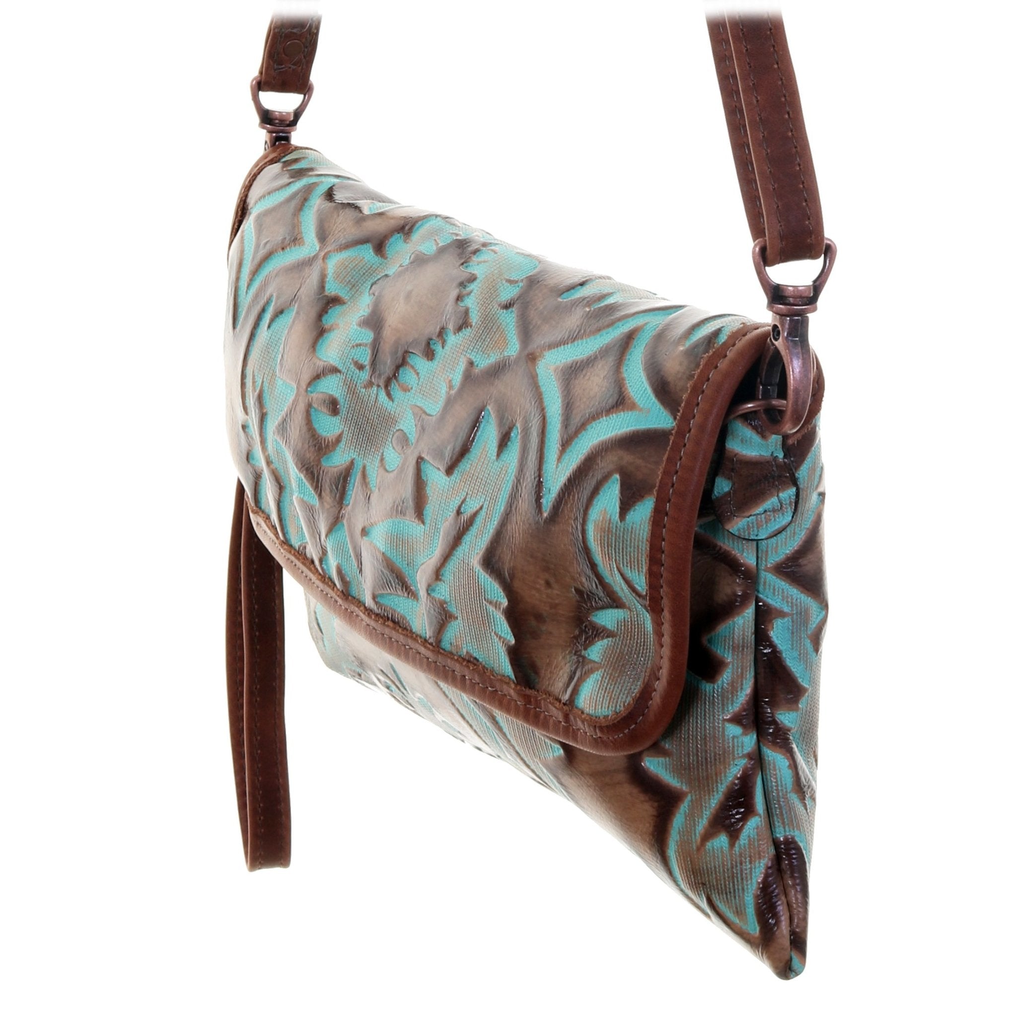 SC52A - Turquoise/Brown Laredo Simple Clutch - Double J Saddlery