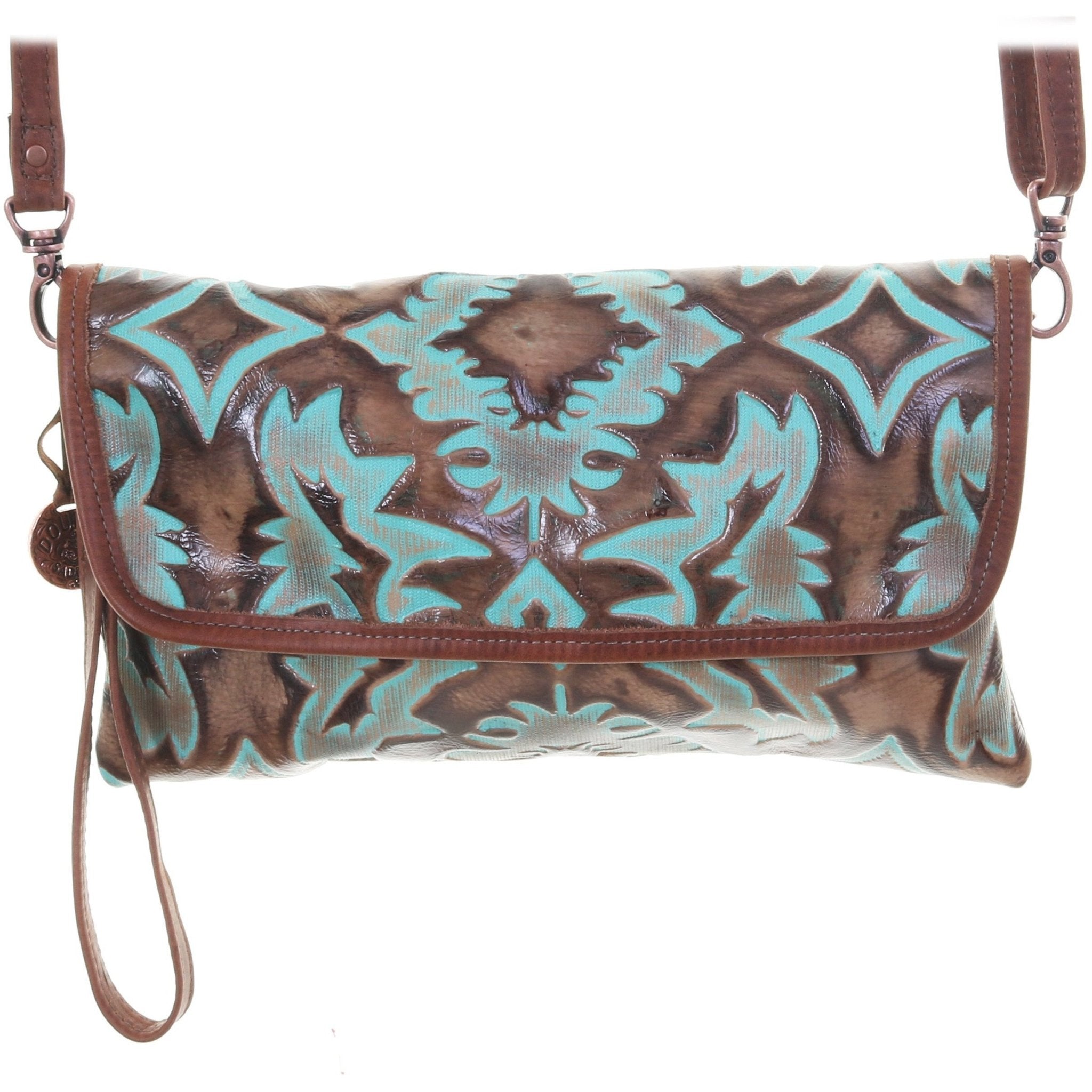 SC52A - Turquoise/Brown Laredo Simple Clutch - Double J Saddlery
