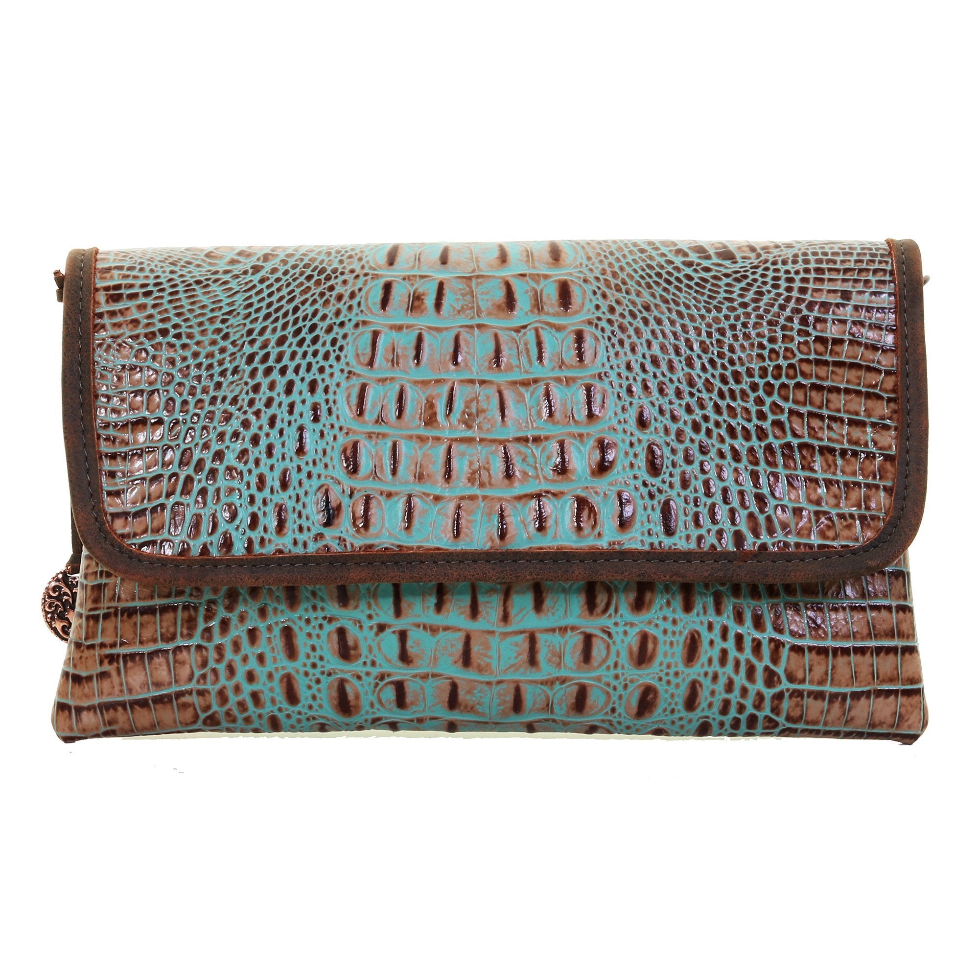 SC53 - Vintage Mint Crocodile Print Simple Clutch - Double J Saddlery