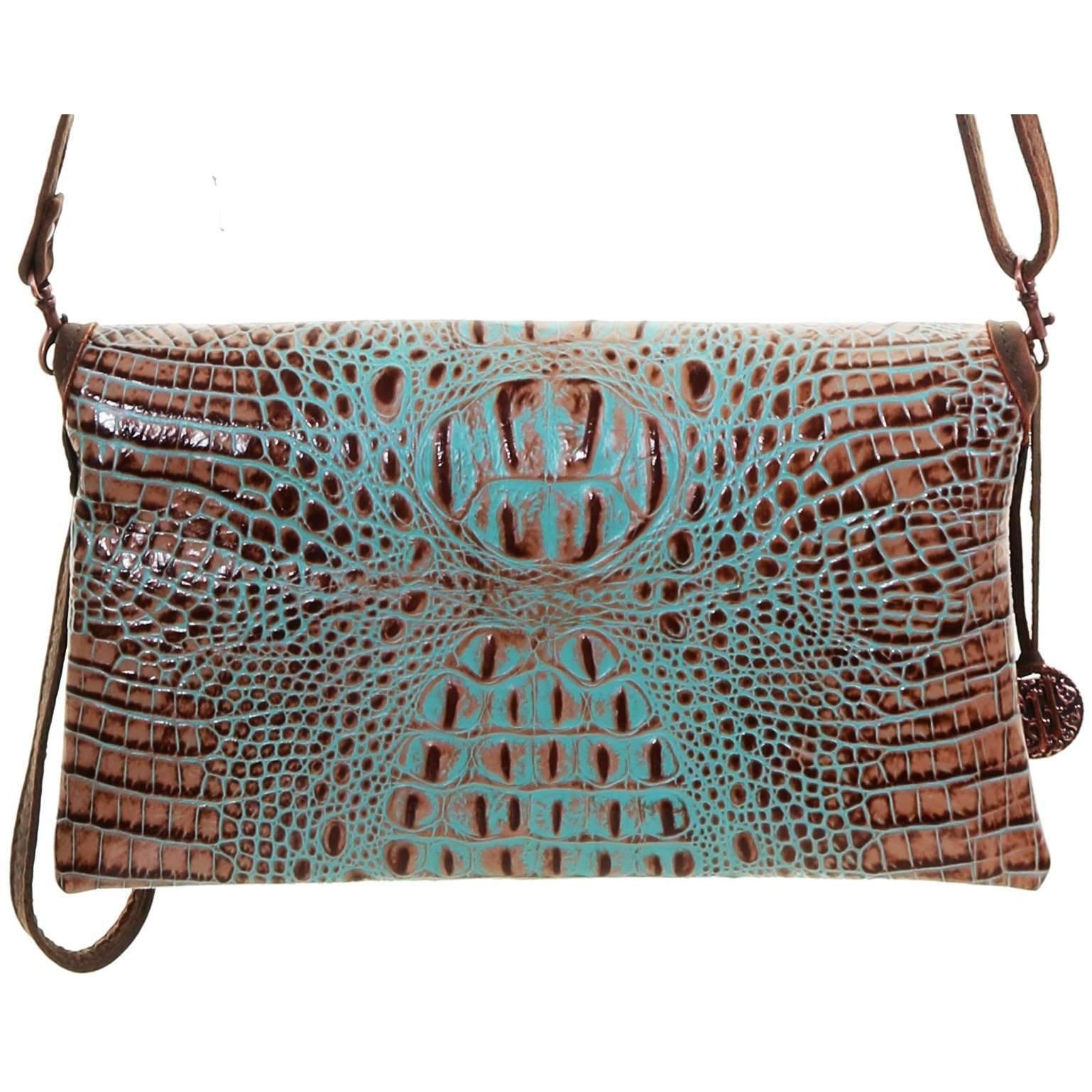 SC53 - Vintage Mint Crocodile Print Simple Clutch - Double J Saddlery