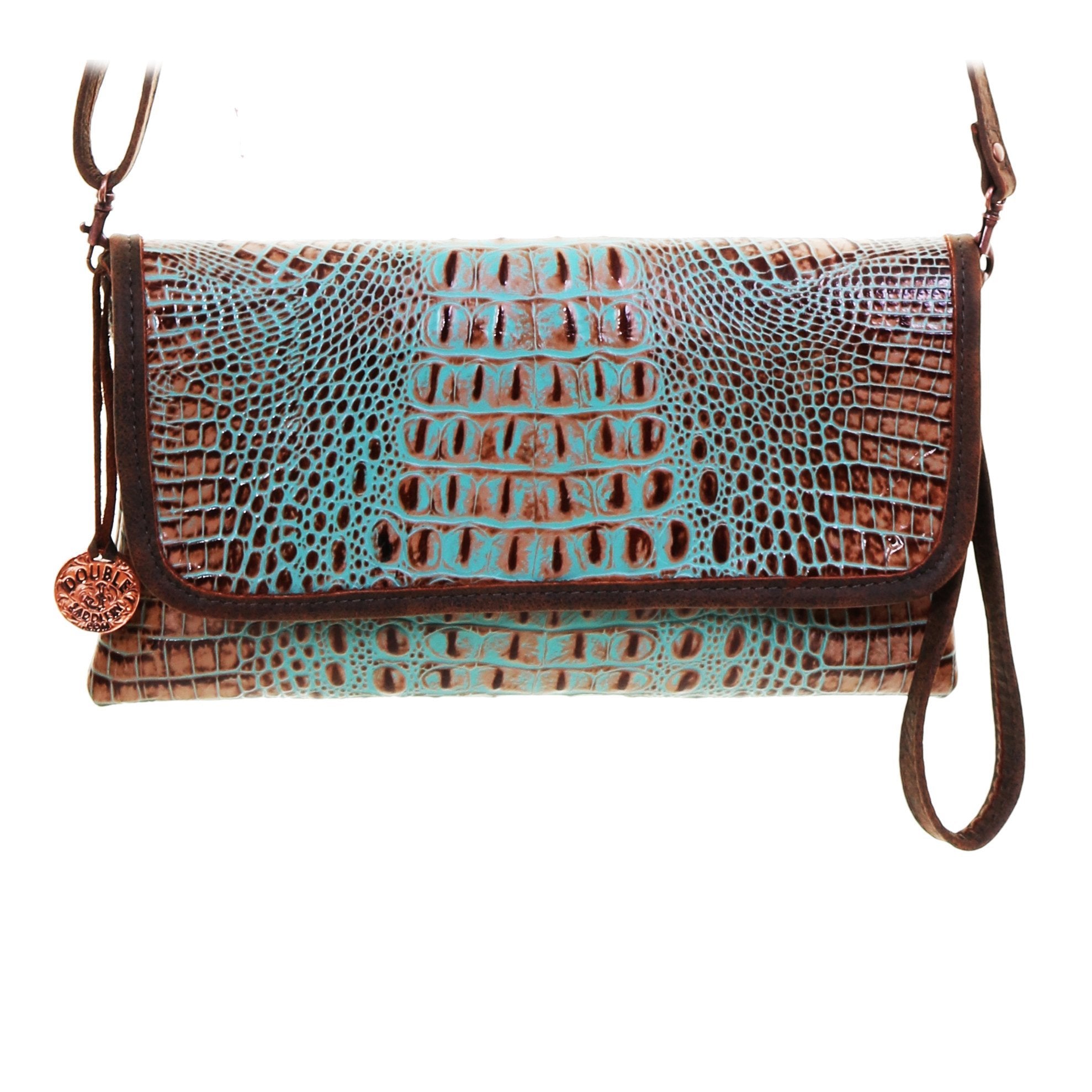 SC53 - Vintage Mint Crocodile Print Simple Clutch - Double J Saddlery