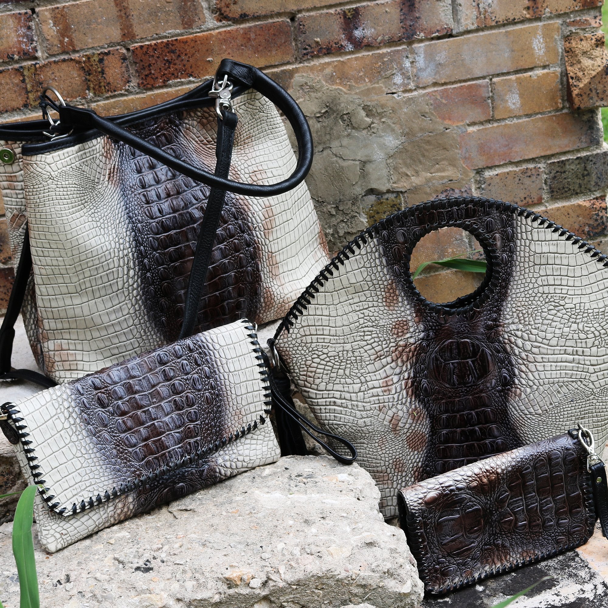 SC63 - Zebra Crocodile Print Whip Stitch Simple Clutch - Double J Saddlery