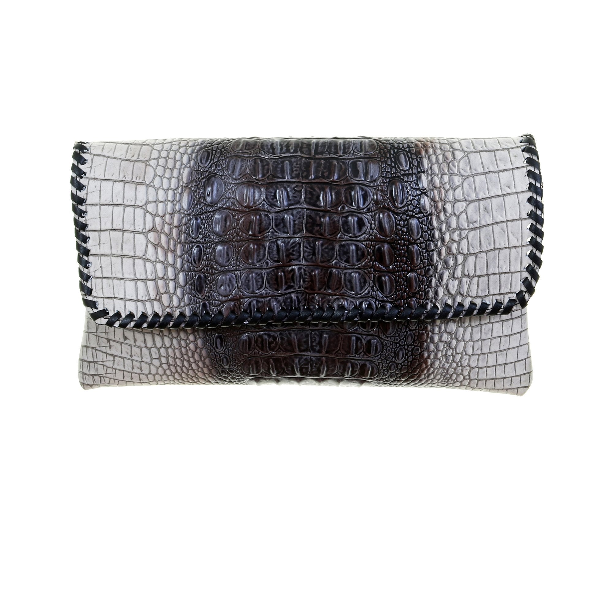 SC63 - Zebra Crocodile Print Whip Stitch Simple Clutch - Double J Saddlery