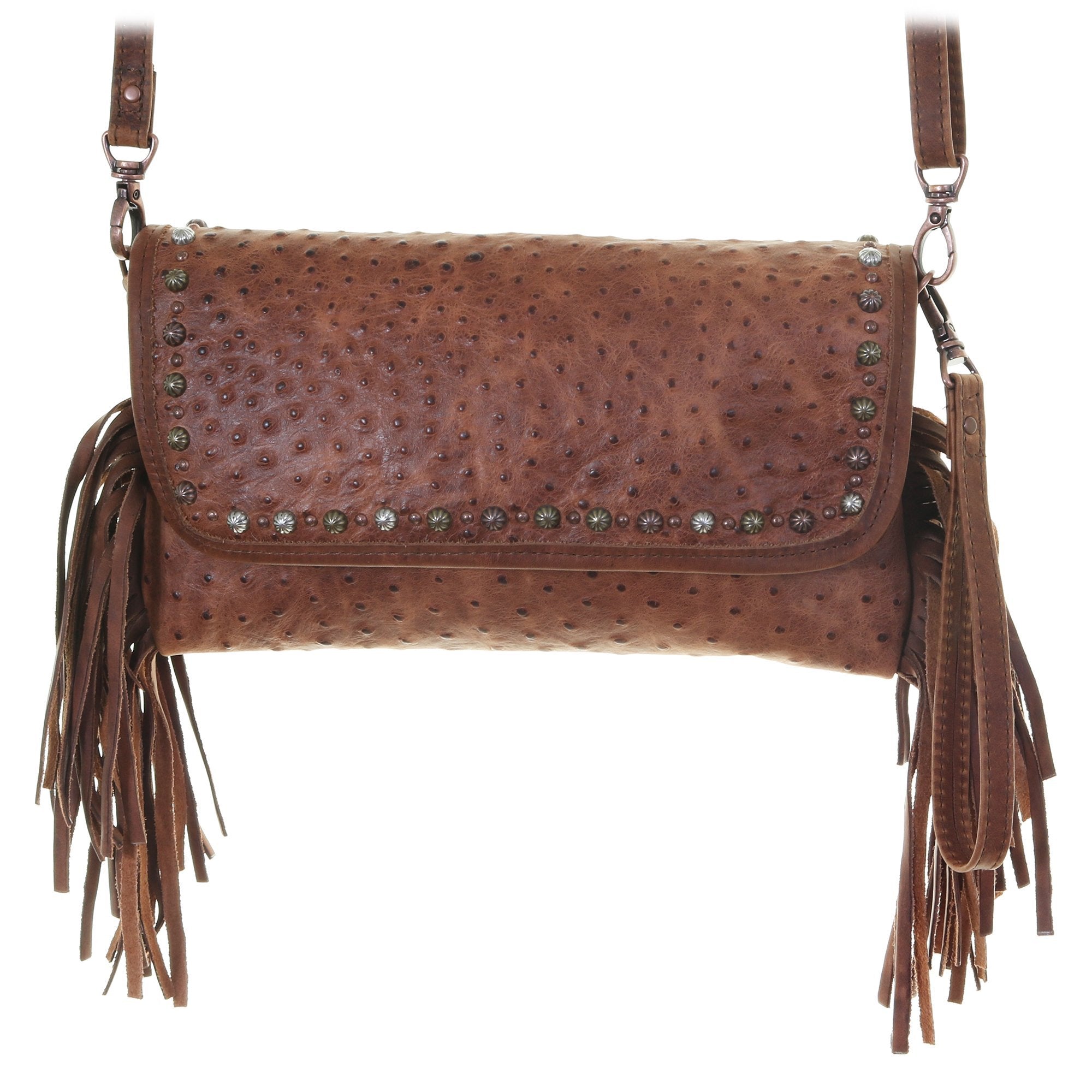 SC71 - Vintage Cognac Ostrich Print Simple Clutch - Double J Saddlery