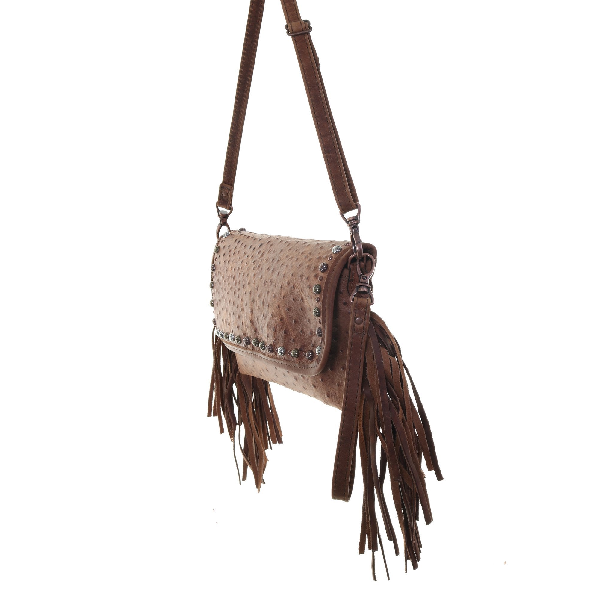 SC71 - Vintage Cognac Ostrich Print Simple Clutch - Double J Saddlery