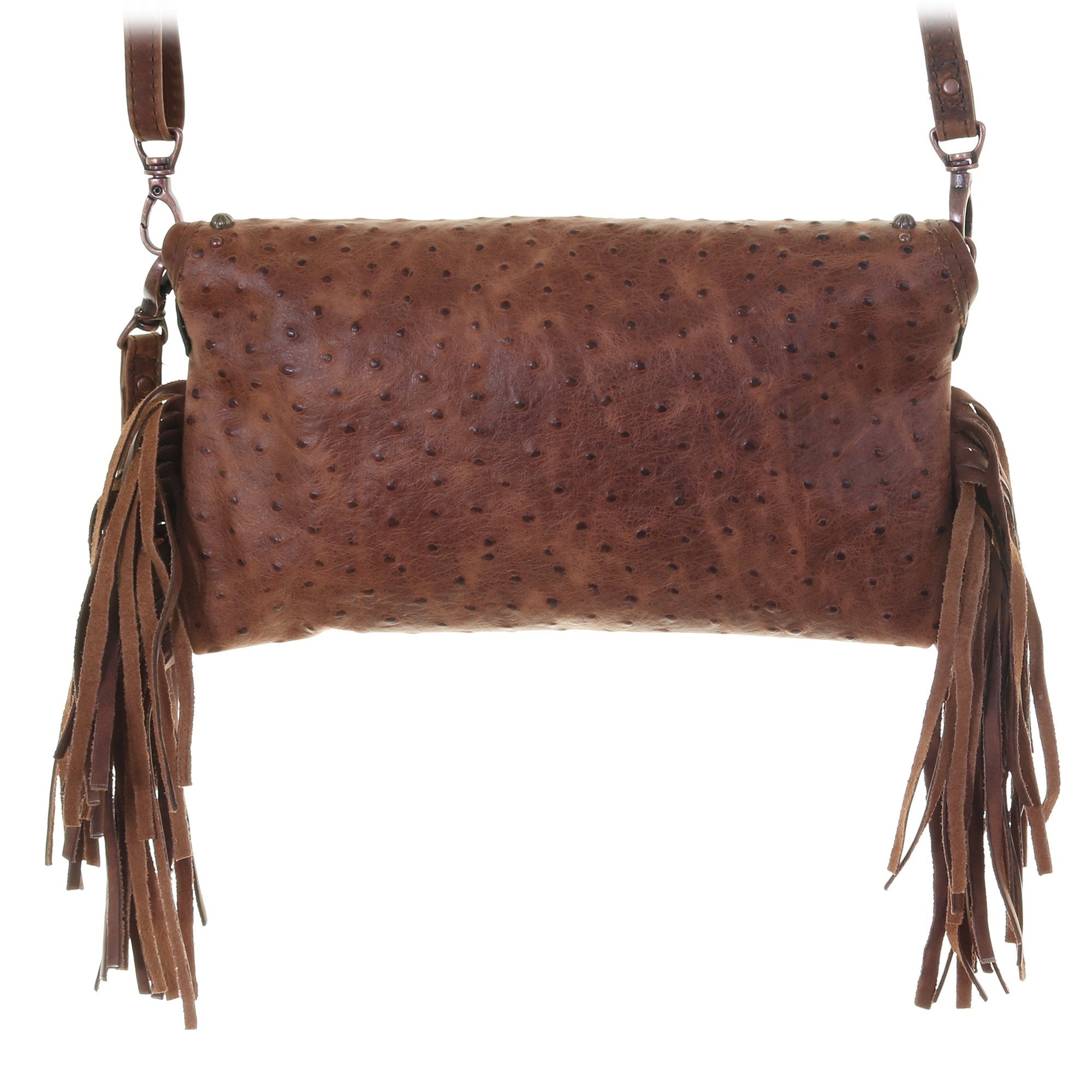 SC71 - Vintage Cognac Ostrich Print Simple Clutch - Double J Saddlery