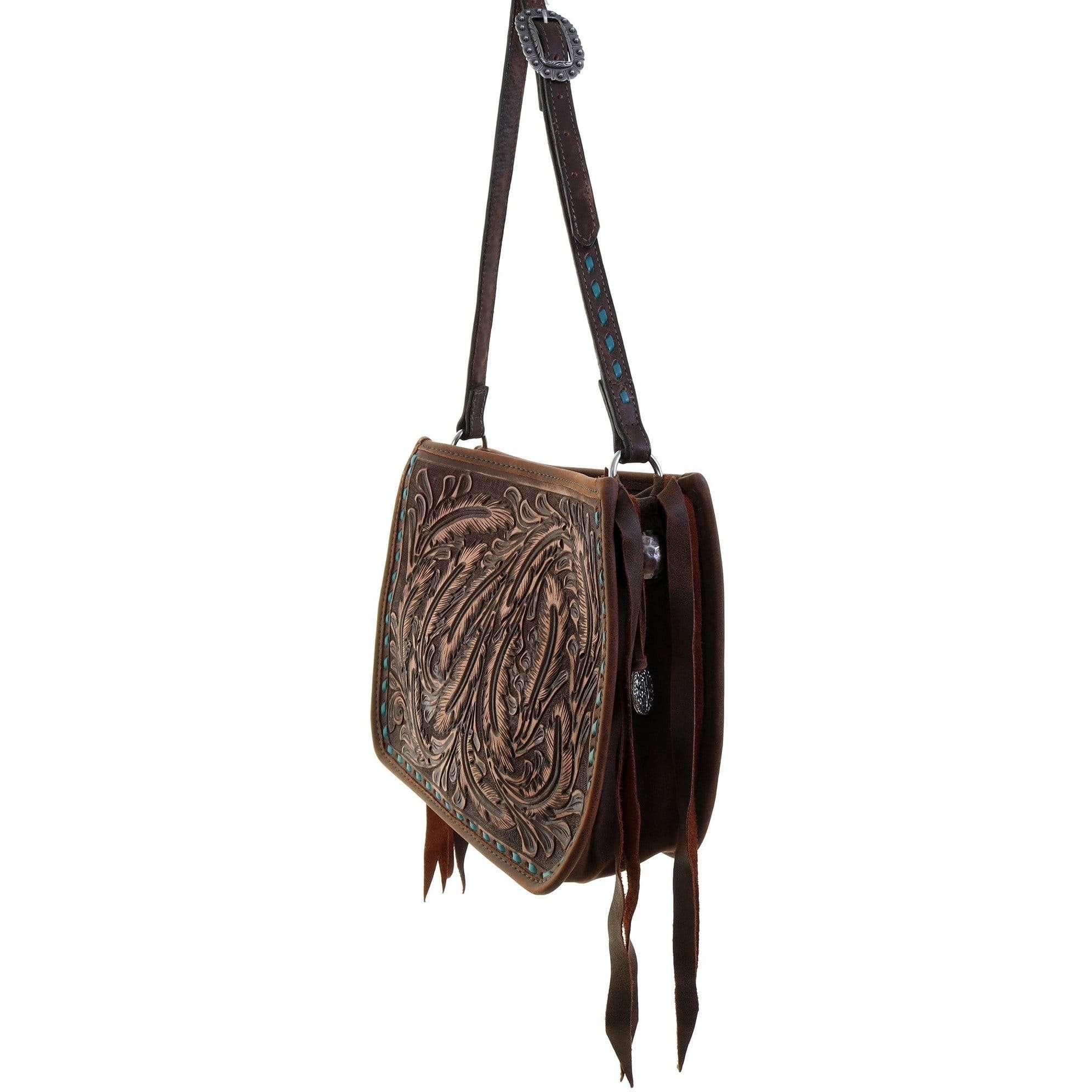 SDB03 - Brown Vintage Feather Tooled Small Doctor's Bag - Double J Saddlery
