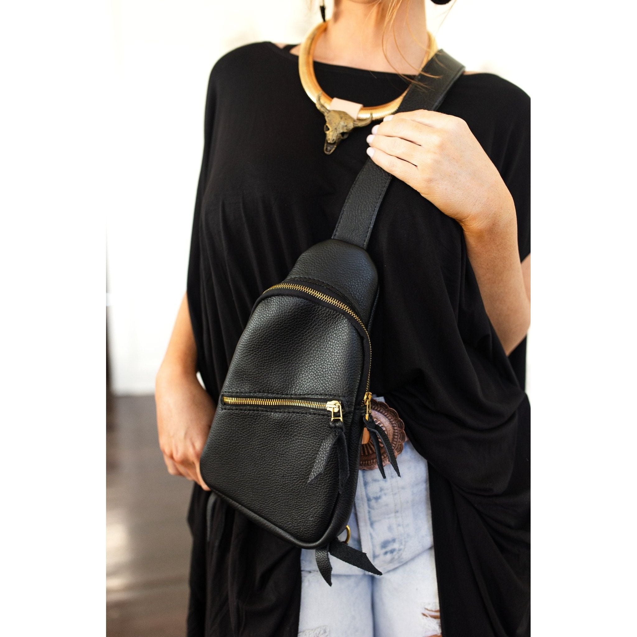 SLB01 - Black Chap Sling Bag - Double J Saddlery