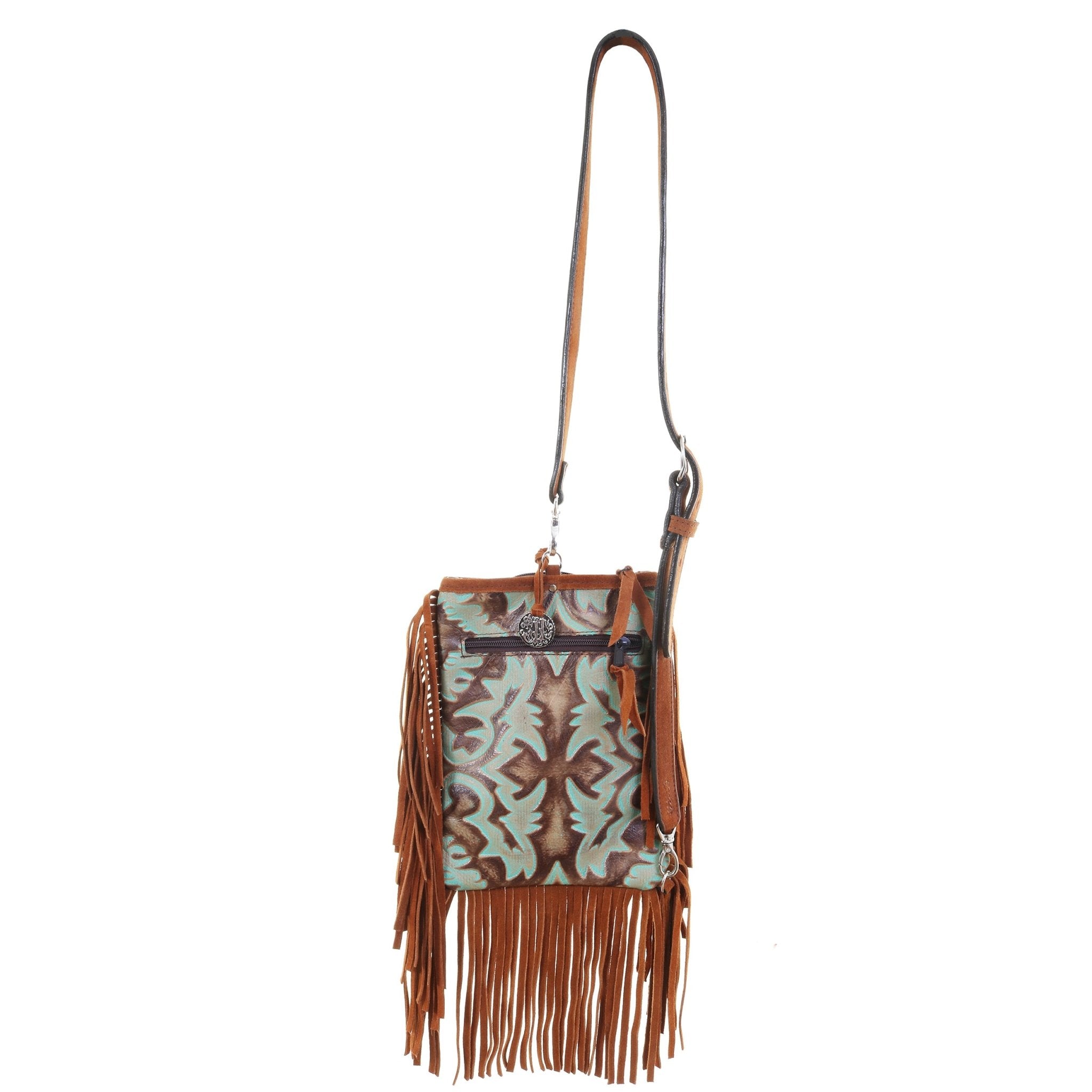 SLP07F - Laredo Burnt Turquoise Sling Purse w/ Fringe - Double J Saddlery