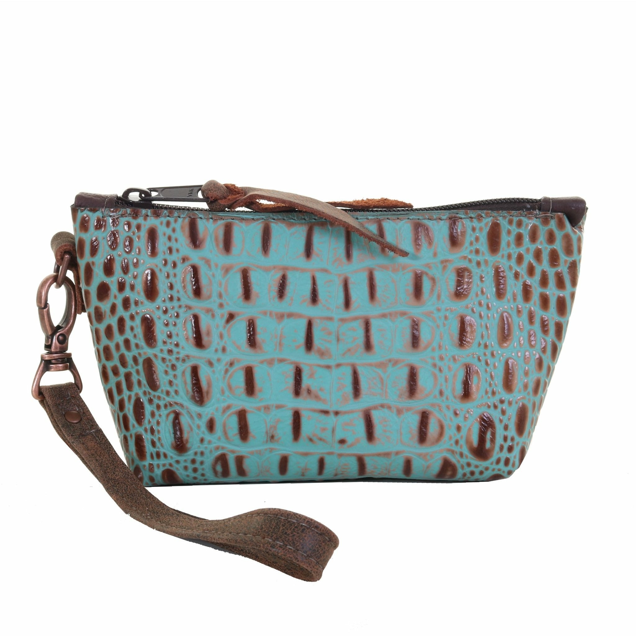 SMP09 - Vintage Mint Crocodile Print Small Makeup Pouch - Double J Saddlery