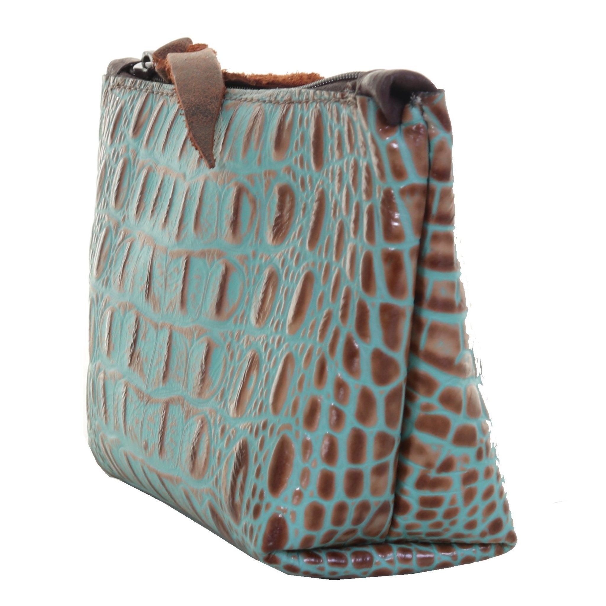 SMP09 - Vintage Mint Crocodile Print Small Makeup Pouch - Double J Saddlery