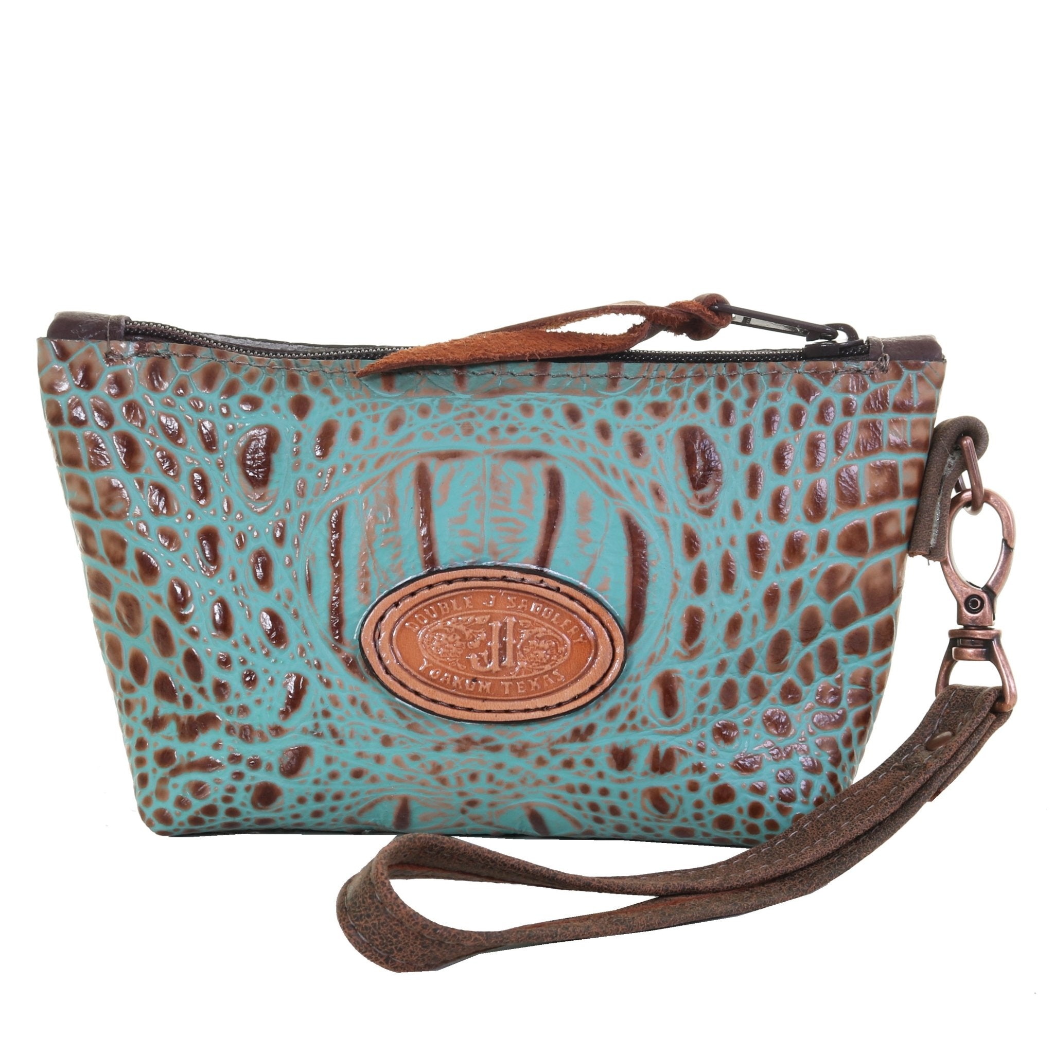 SMP09 - Vintage Mint Crocodile Print Small Makeup Pouch - Double J Saddlery