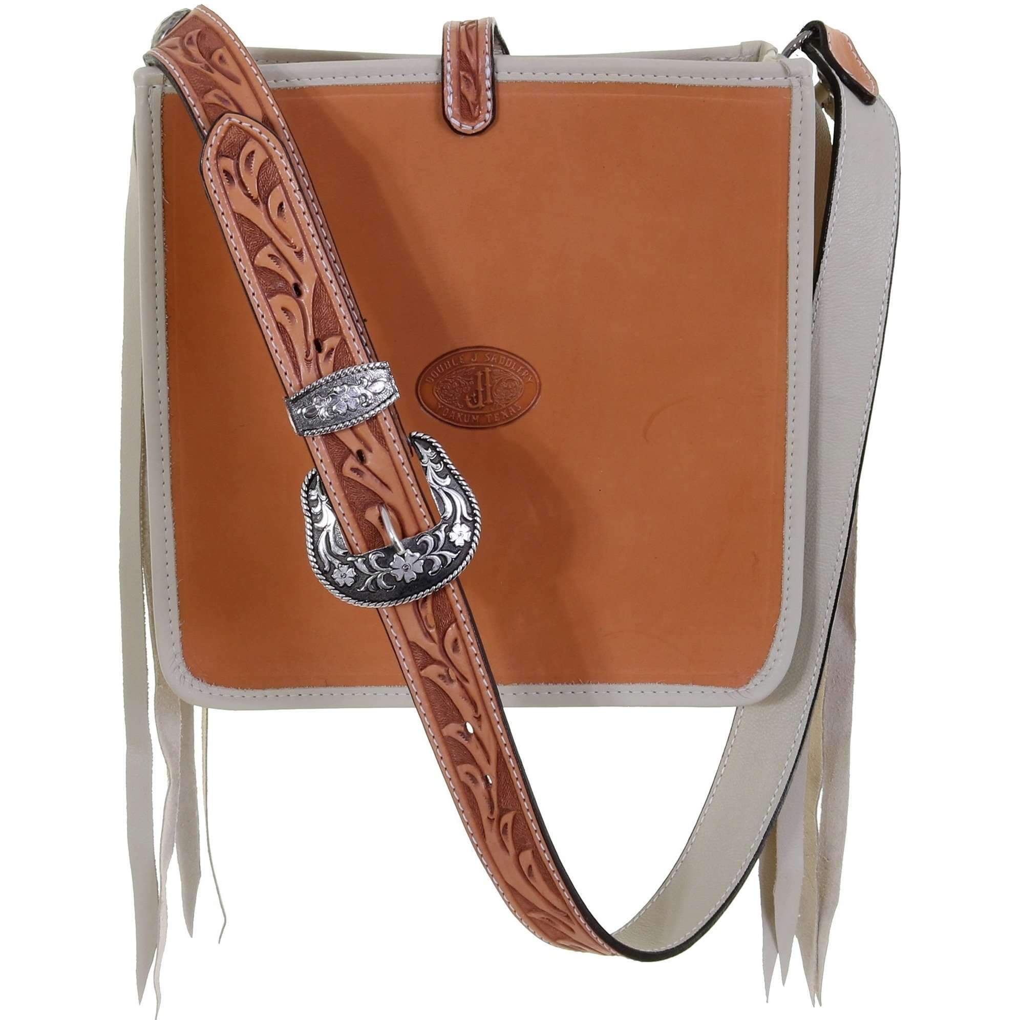 SQT03 - Natural Leather Daisy Tooled Square Tote - Double J Saddlery