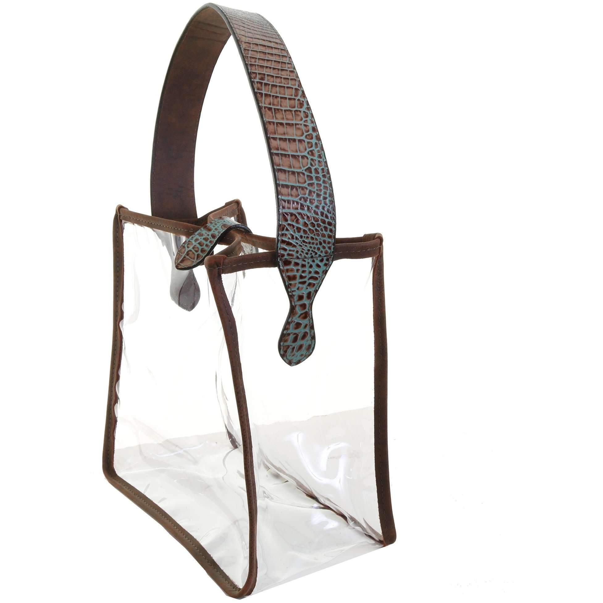 SQT08 - Clear Square Tote With Vintage Mint Croco Strap - Double J Saddlery