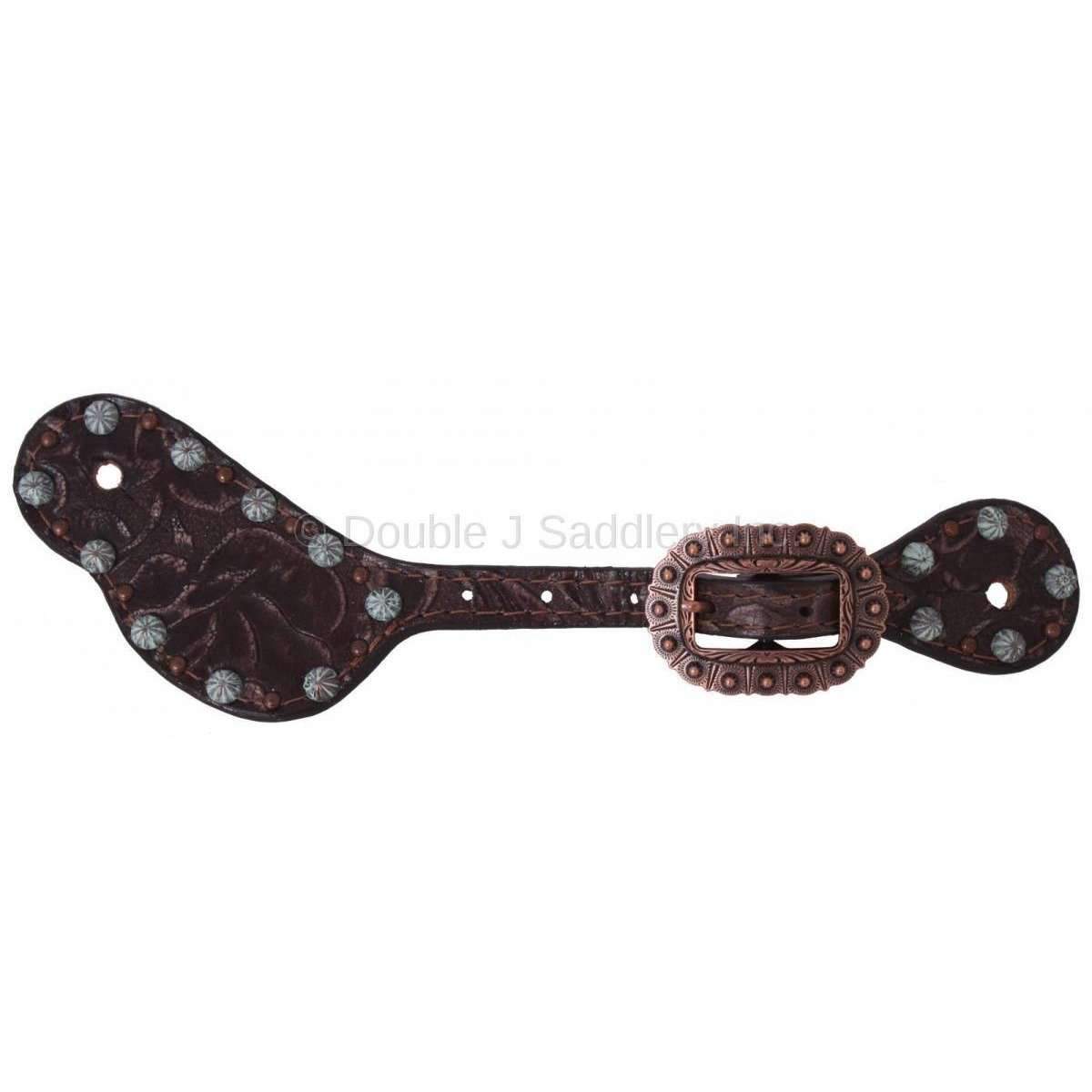 SS109 - Vintage Brown Floral Spur Straps - Double J Saddlery