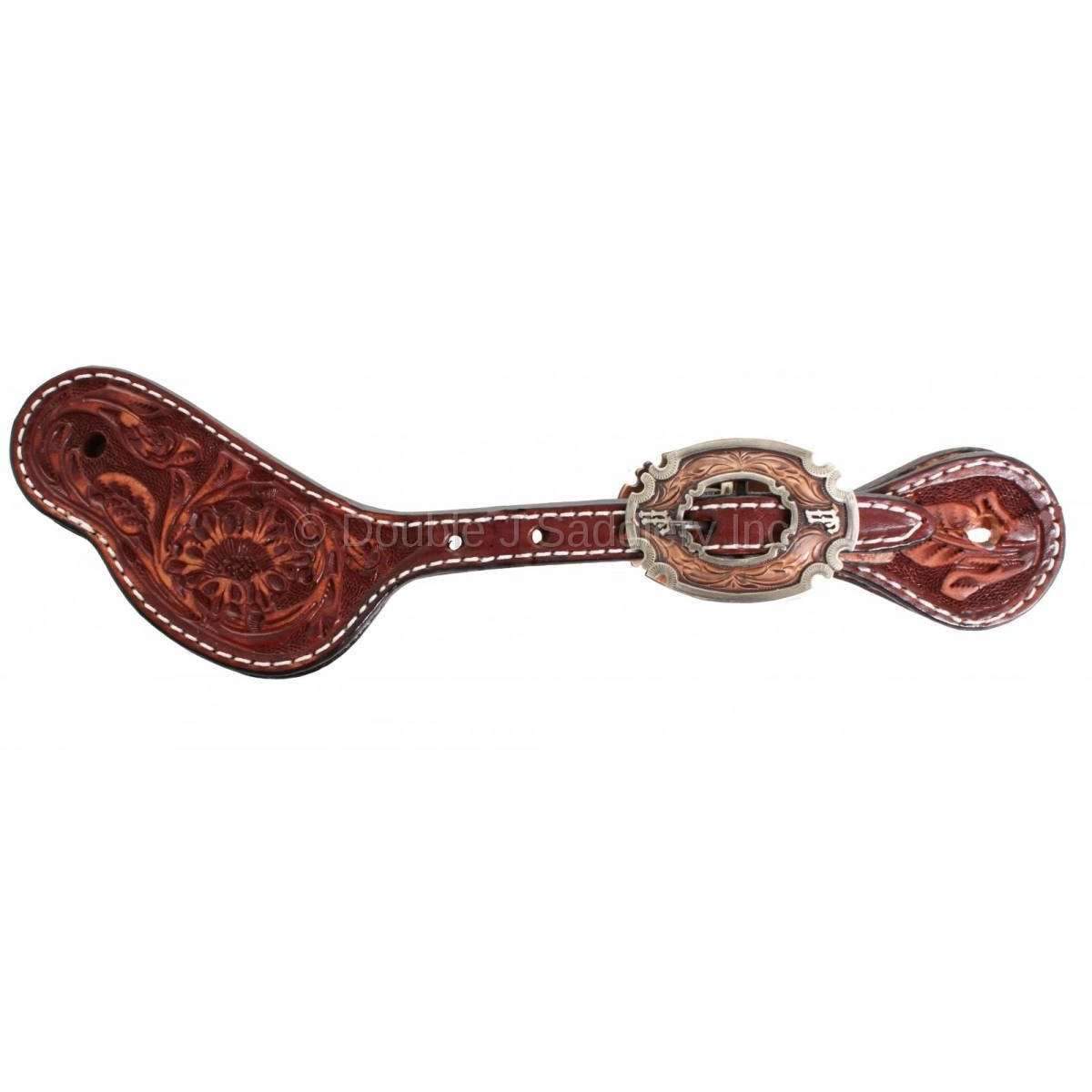 SS132 - Cognac Leather Floral Spur Straps - Double J Saddlery