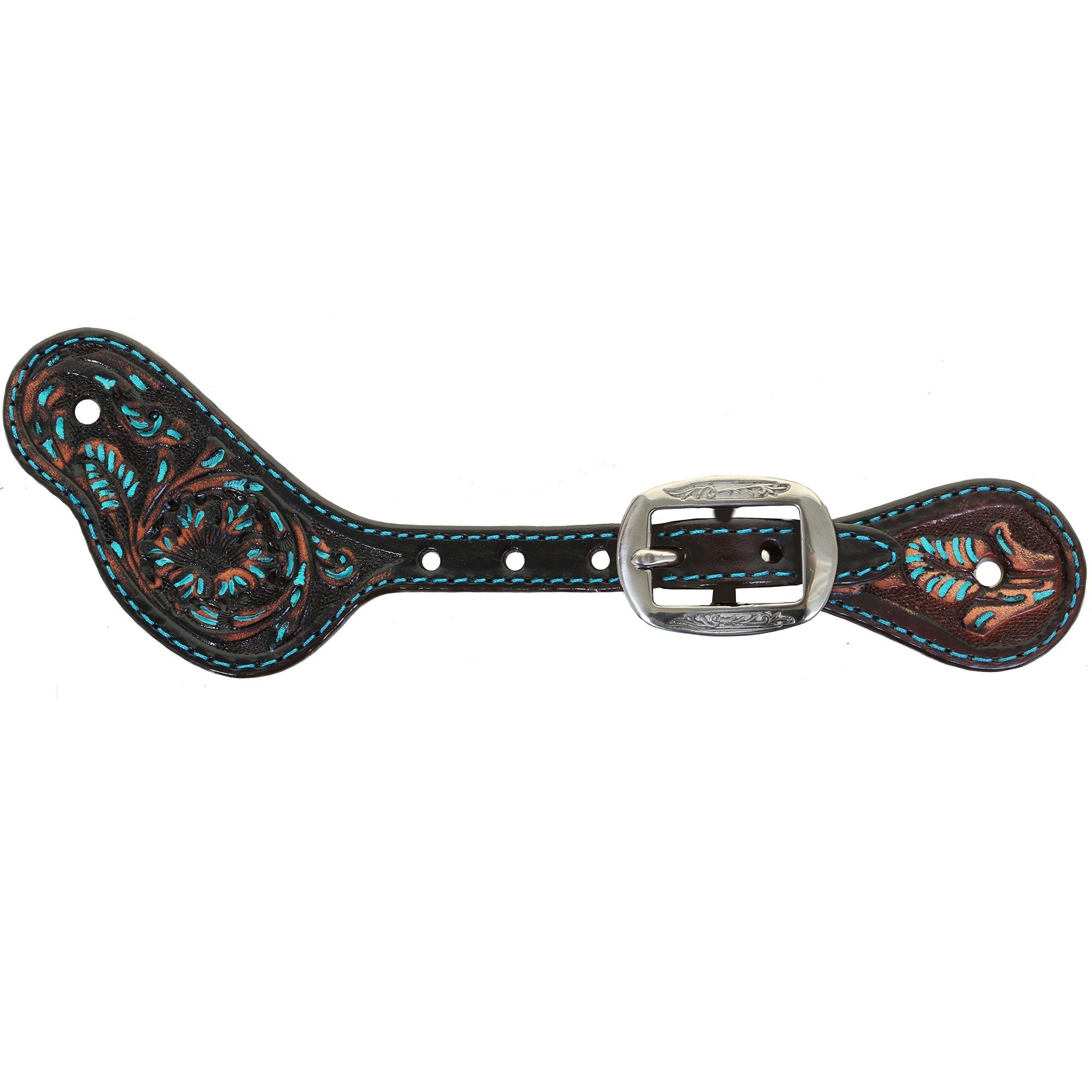 SS164C - FAST SHIP Brown Vintage Floral Tooled Spur Straps - Double J Saddlery
