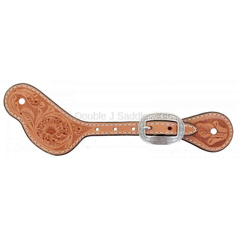 SS166 - Natural Leather Floral Tooled Spur Straps - Double J Saddlery