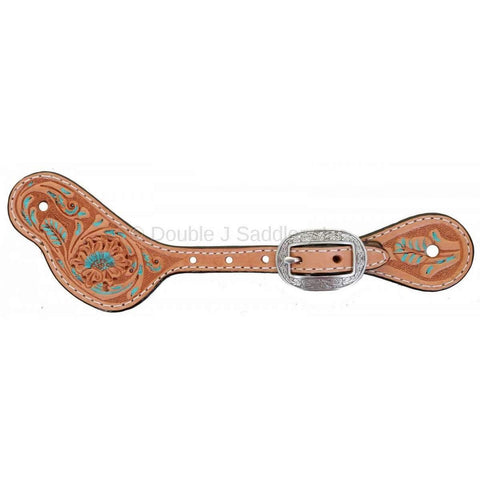 SS166B - Natural Leather Floral Tooled Spur Straps - Double J Saddlery