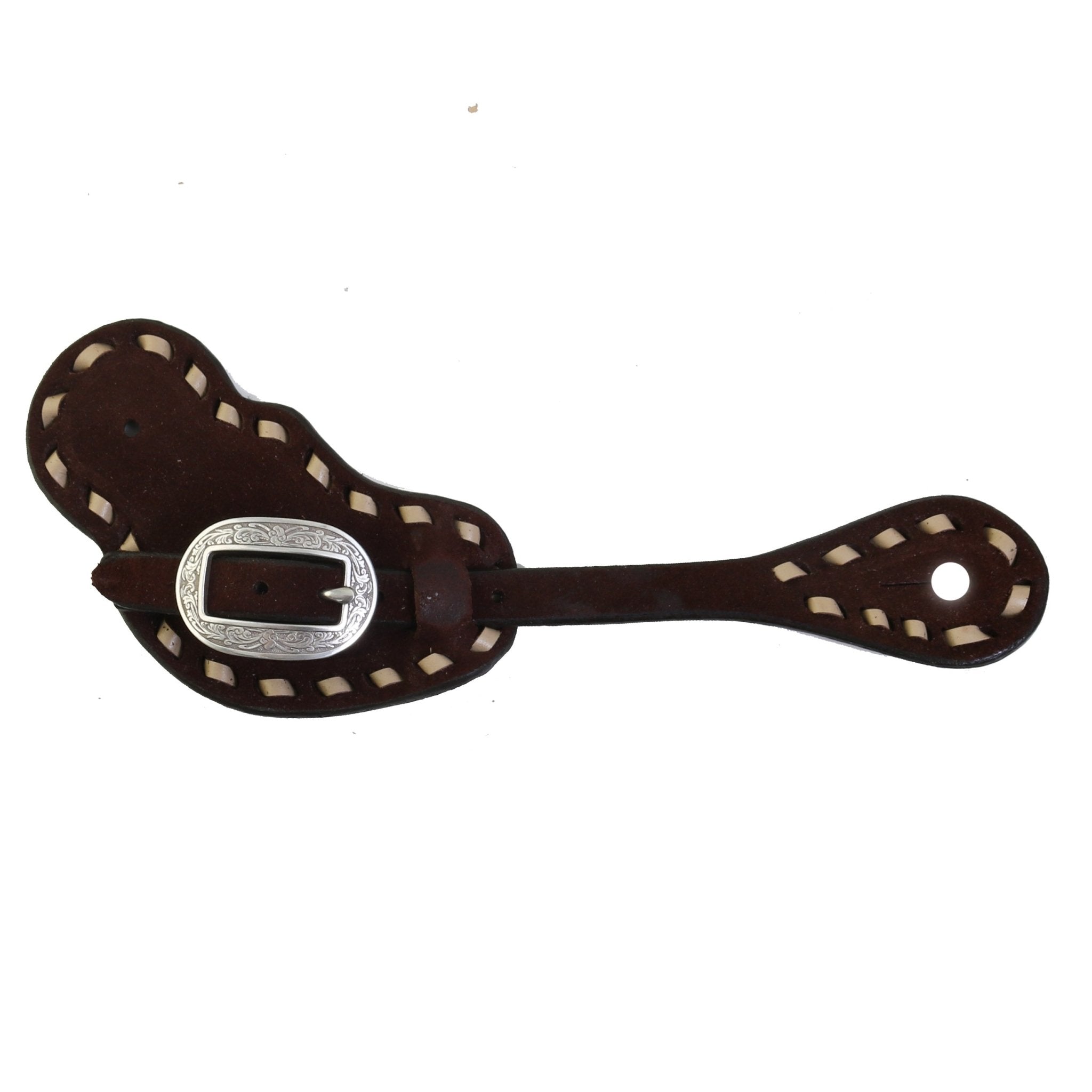 SS174 - Brown Rough Out Buck Stitched Spur Straps - Double J Saddlery