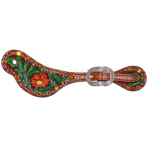 SS94 - Hand-Tooled and Painted Spur Straps - Double J Saddlery