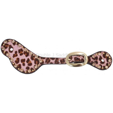 SS98 - Pink Leopard Cowhide Crystal Spur Straps - Double J Saddlery
