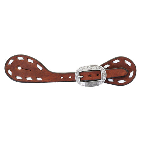 SSY07 - Chestnut Rough Out Buck Stitched Youth Spur Straps - Double J Saddlery