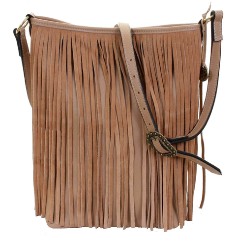 ST84 - Tan Pull-Up Fringe Small Tote - Double J Saddlery