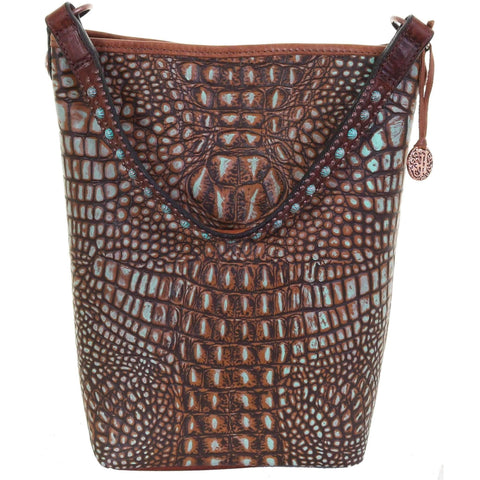 ST92 - Rustic Patina Croco Print Small Tote - Double J Saddlery