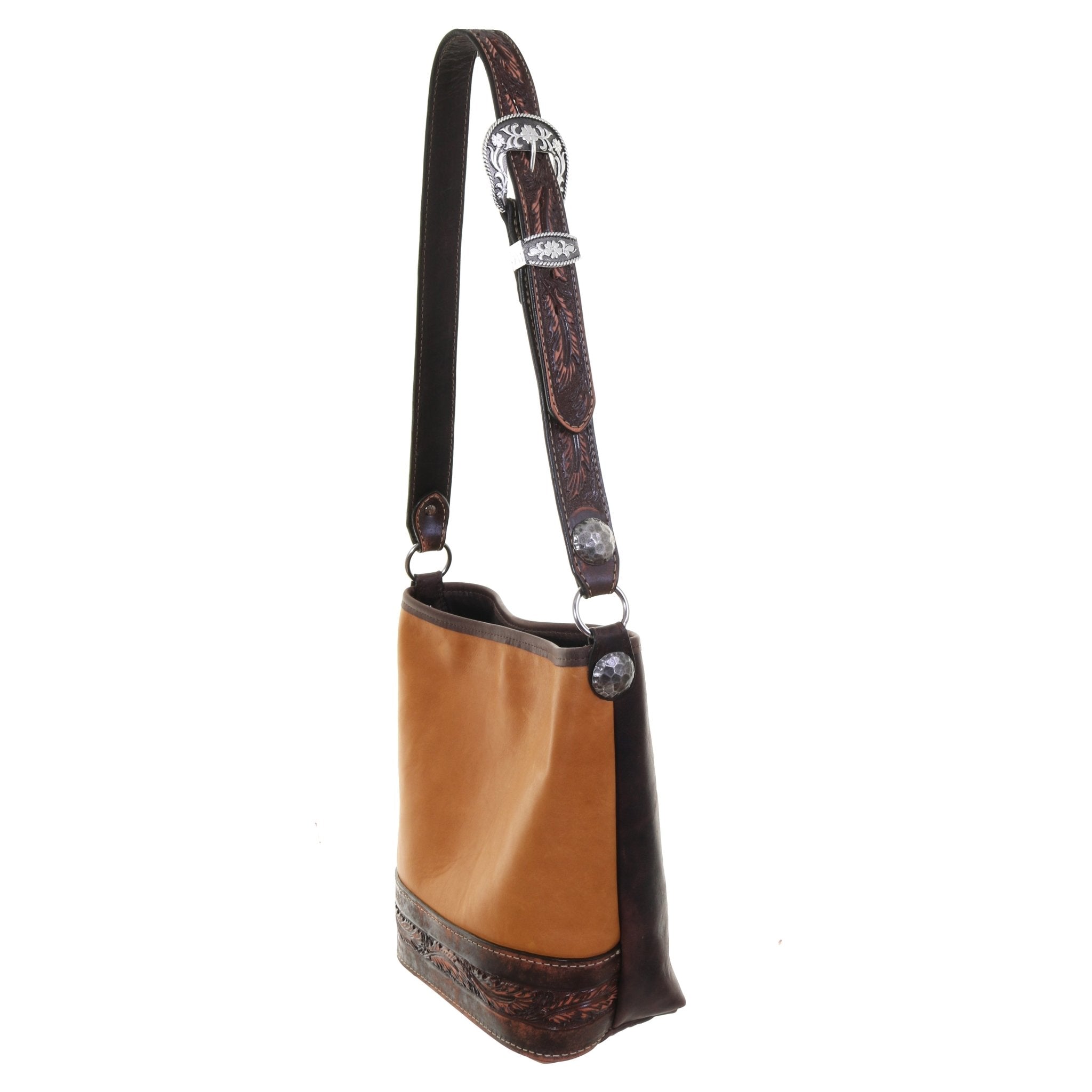 STT17 - Buckskin Standard Tote w/Feather Tooling - Double J Saddlery