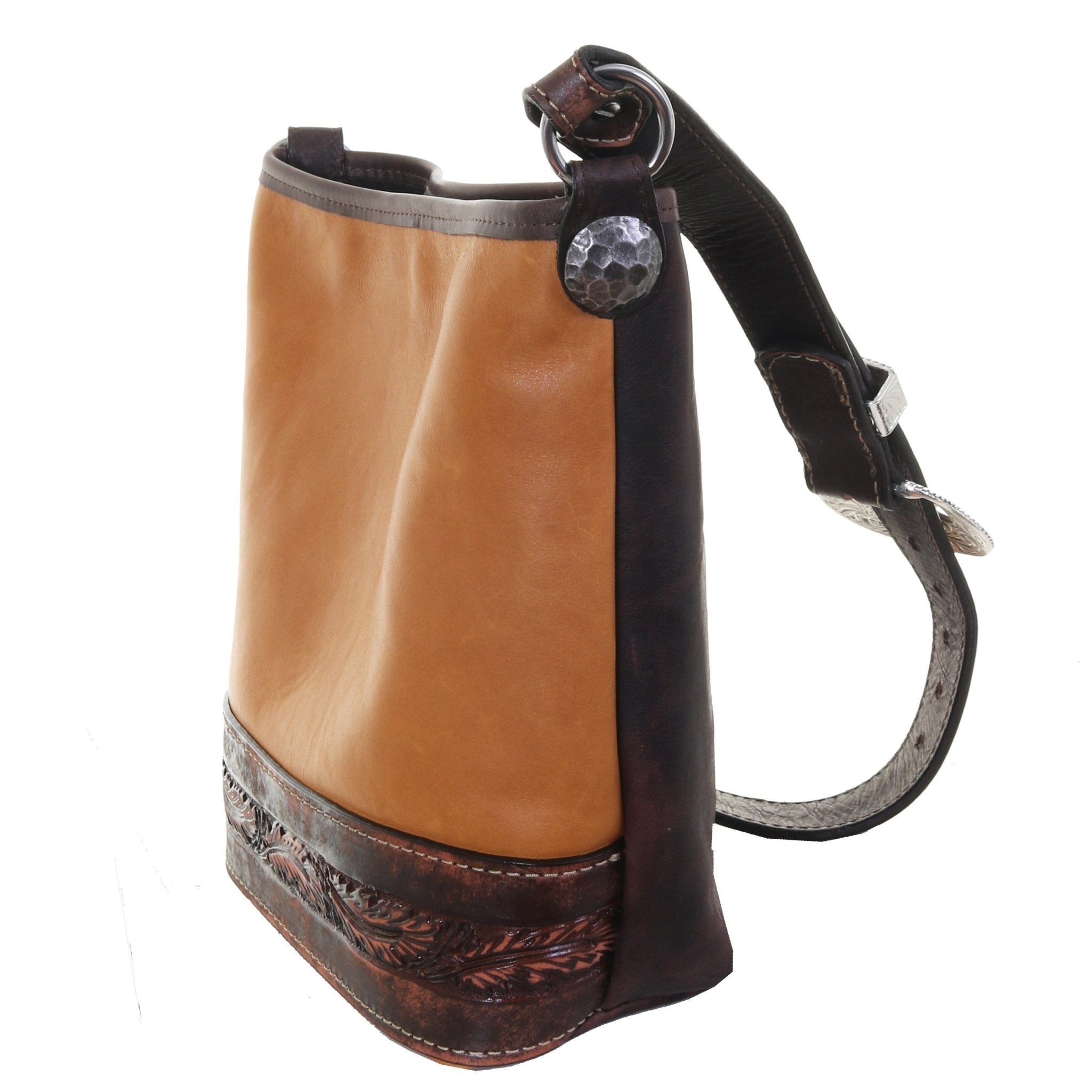 STT17 - Buckskin Standard Tote w/Feather Tooling - Double J Saddlery