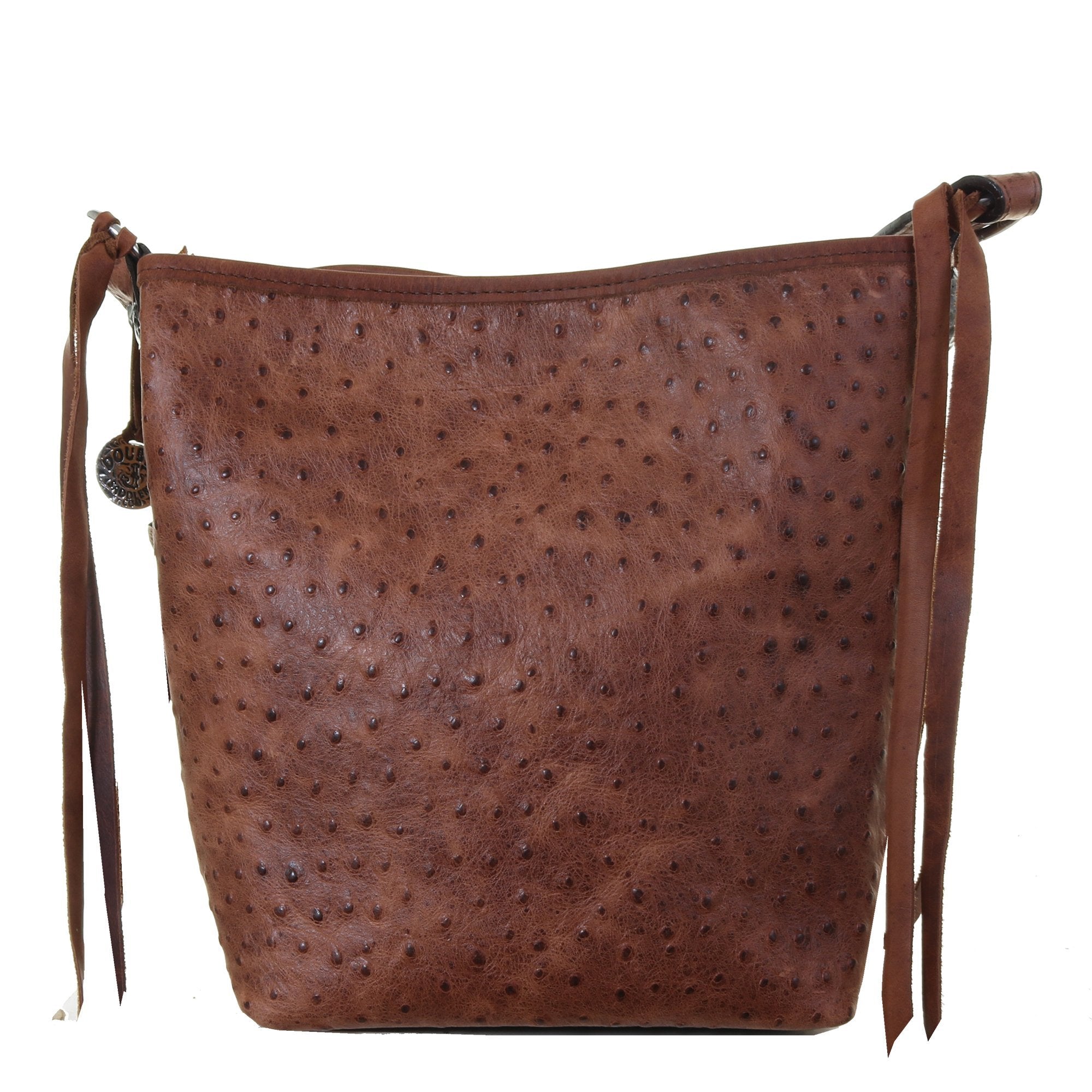 STT19 - Vintage Cognac Ostrich Print Standard Tote - Double J Saddlery