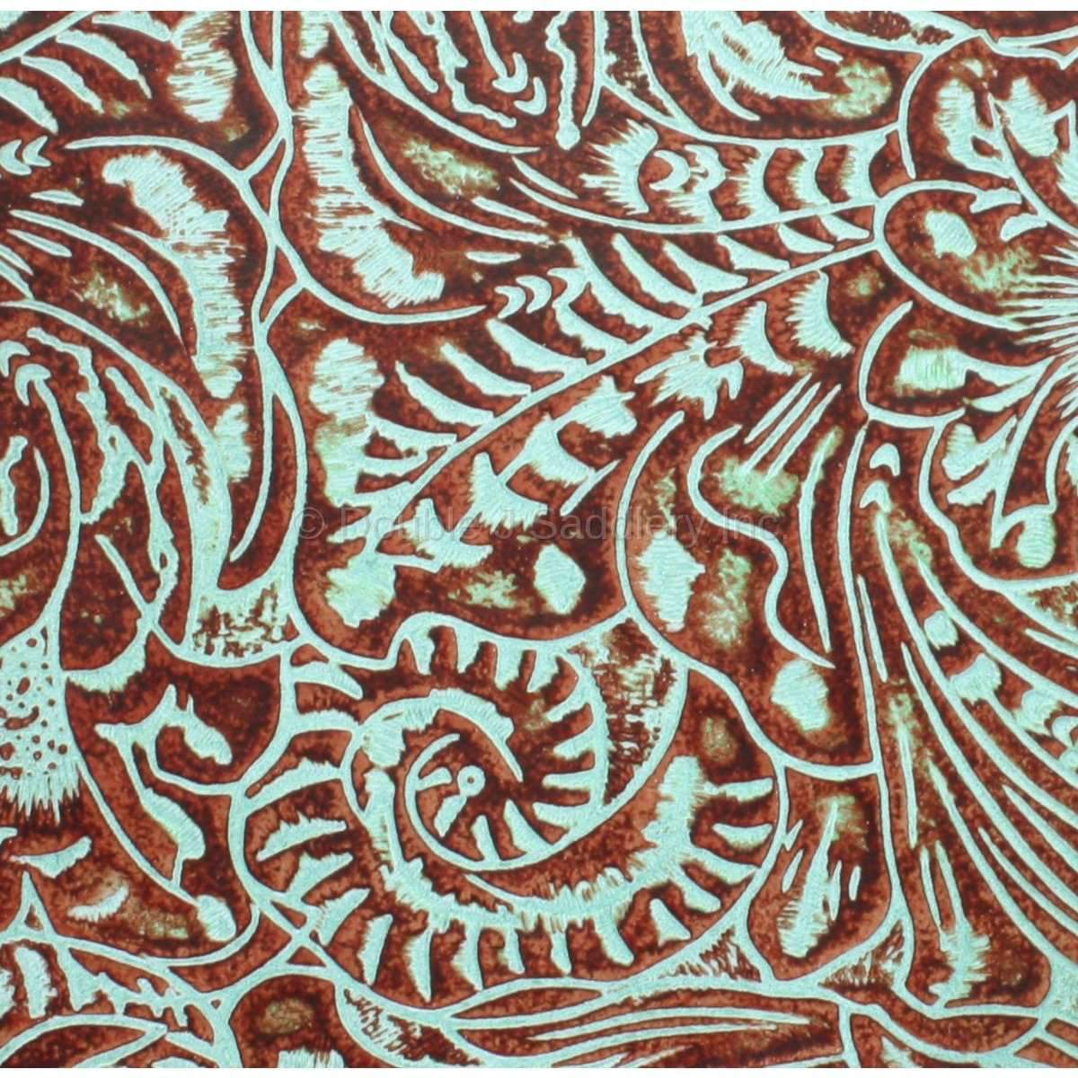 Turquoise/Brandy Western Floral Leather Print - SL1129 - Double J Saddlery