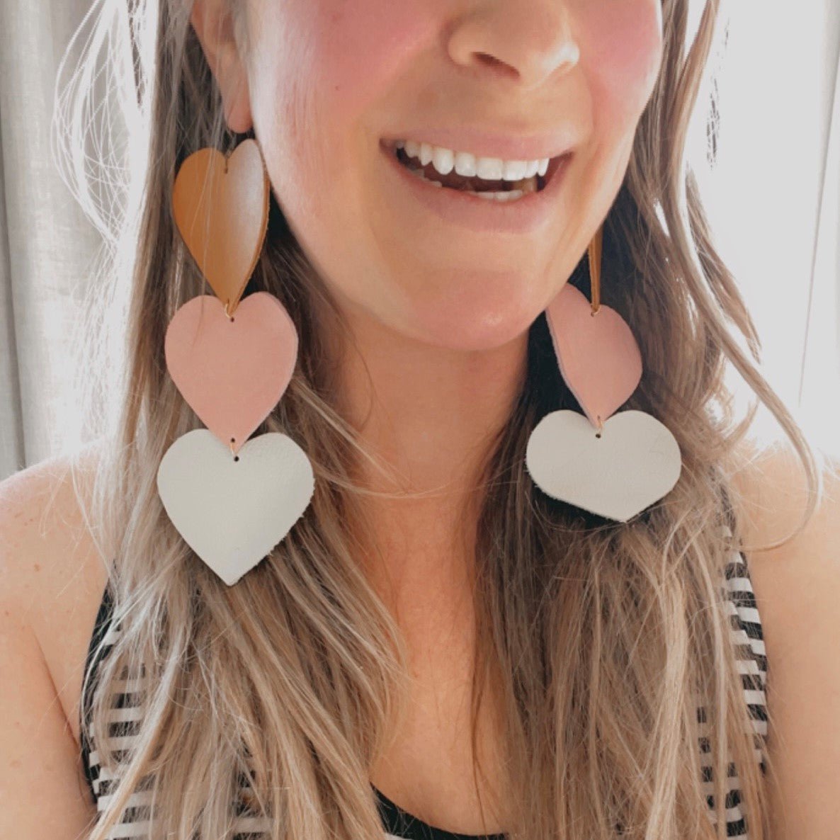 VE103 - 3 Tier Heart Earrings - Double J Saddlery