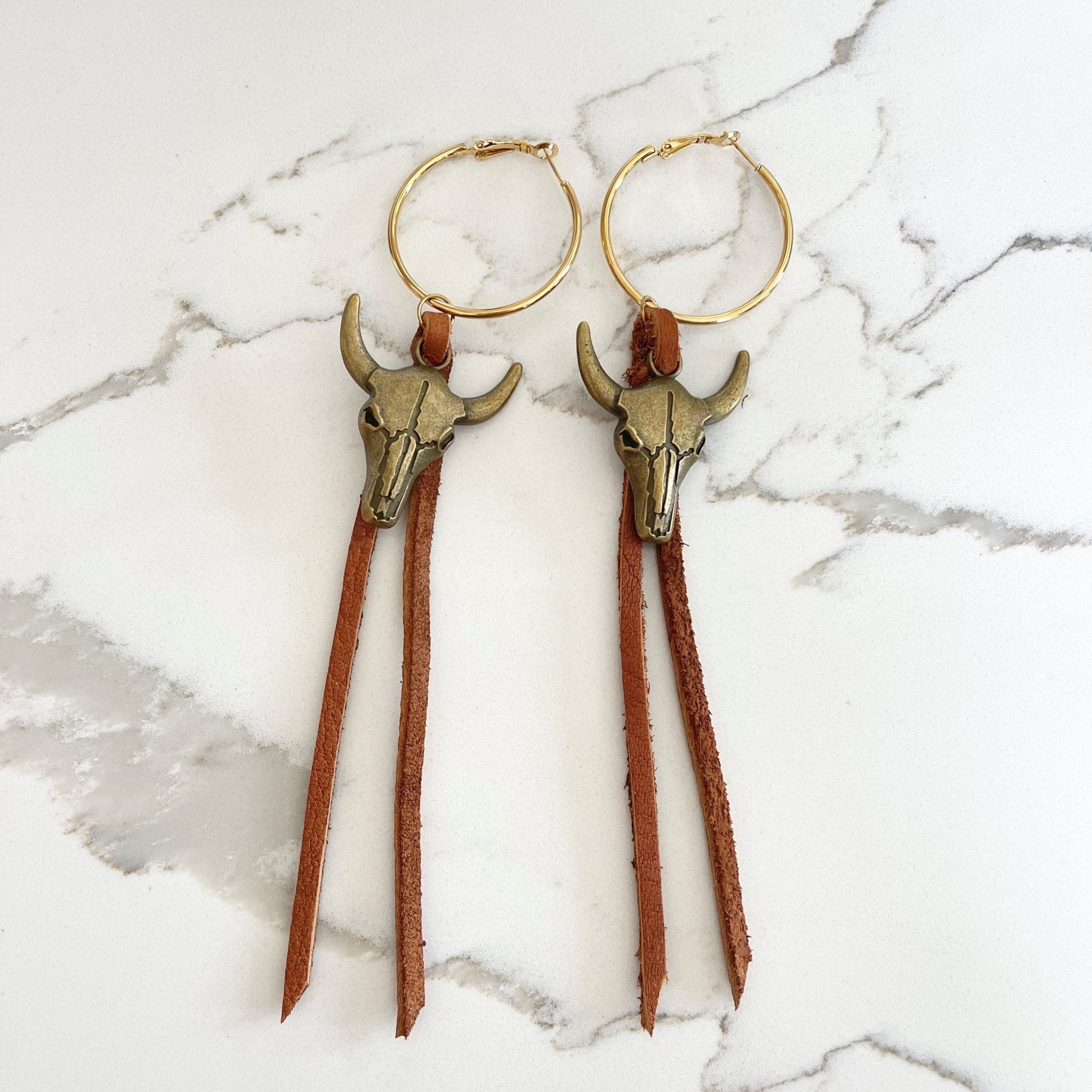 VE112 - Brass Steer Head Earrings - Double J Saddlery