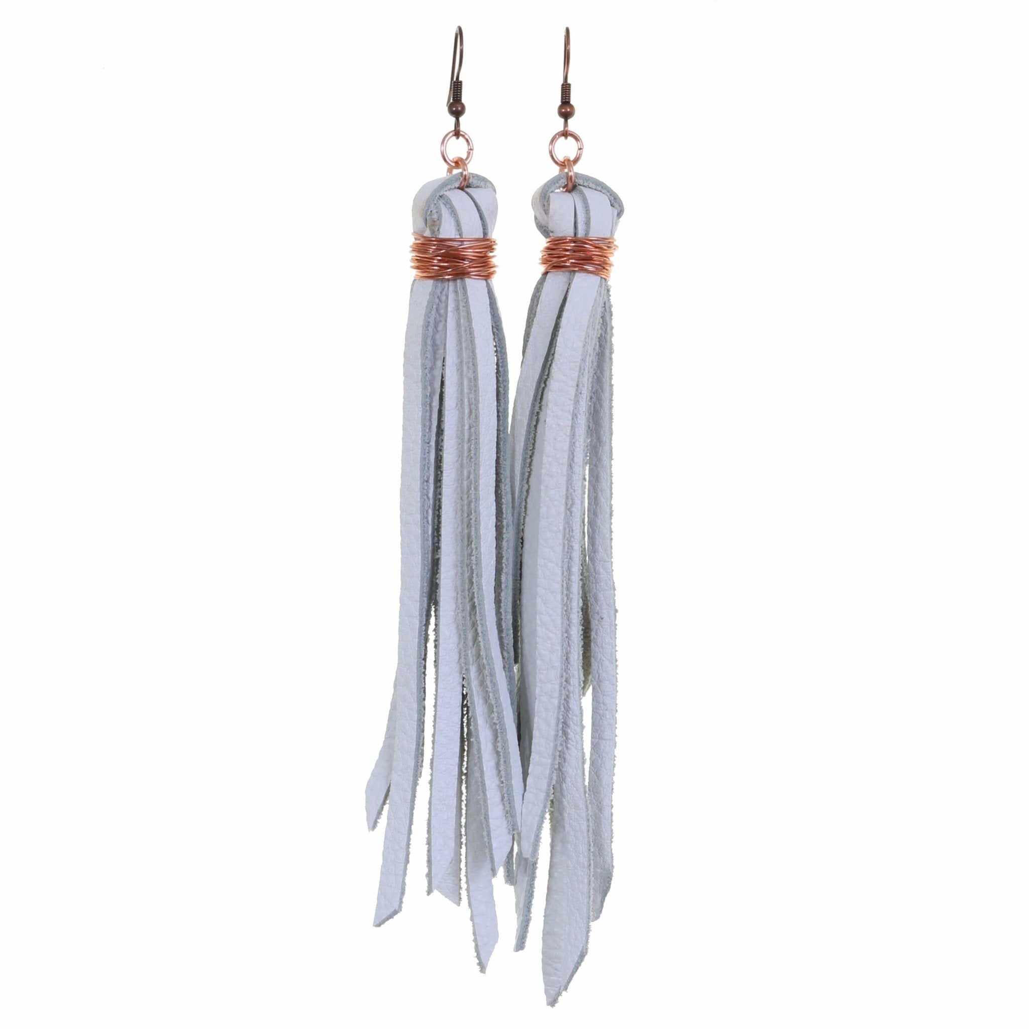 VE17 - Vestige White Leather Tassel Earrings - Double J Saddlery