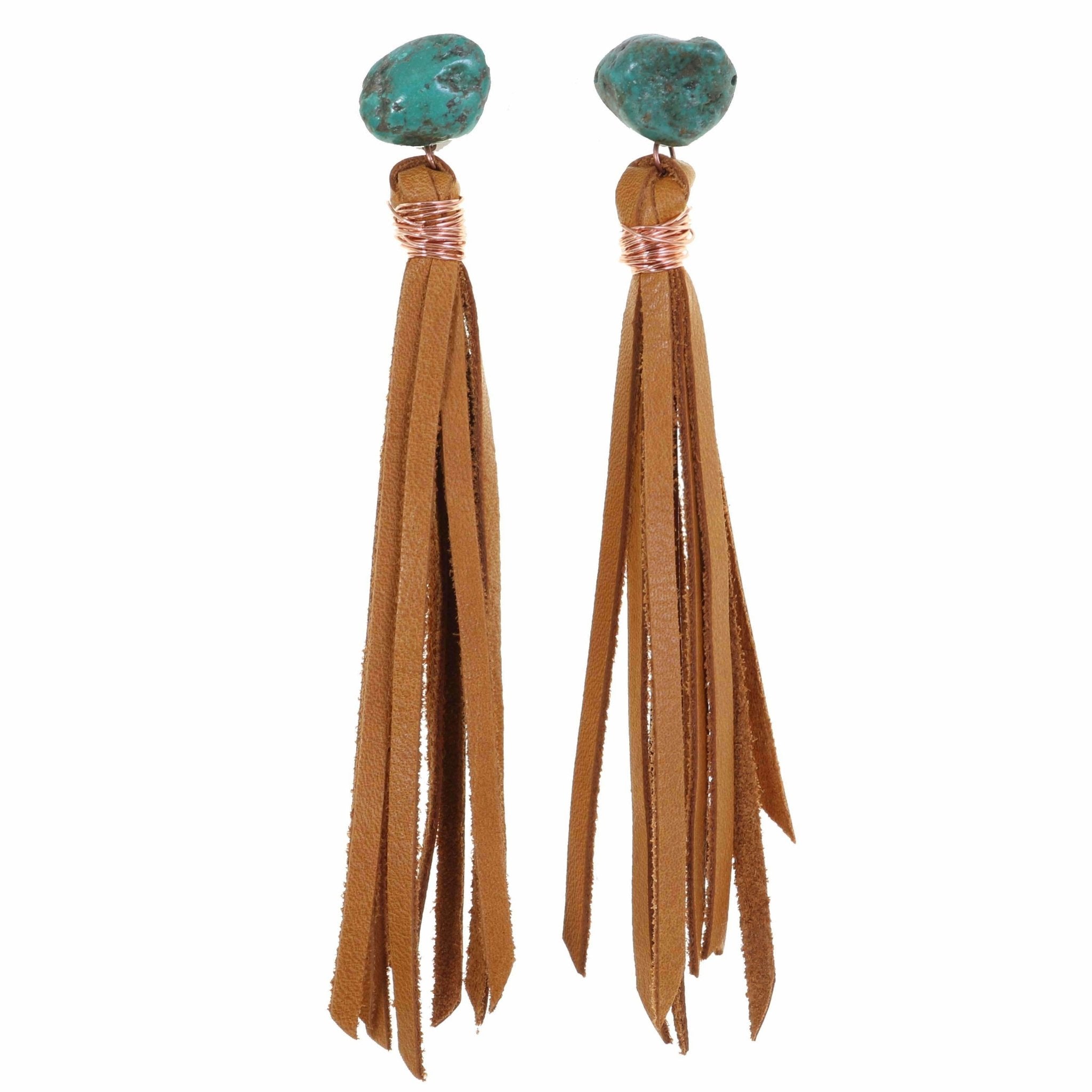 VE21 - Vestige Buckskin Bandit Tassel and Turquoise Nugget Earrings - Double J Saddlery