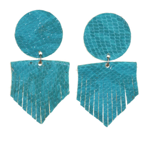 VE58A - Vestige Turquoise Serpentine Circle and V Fringe Leather Earrings - Double J Saddlery