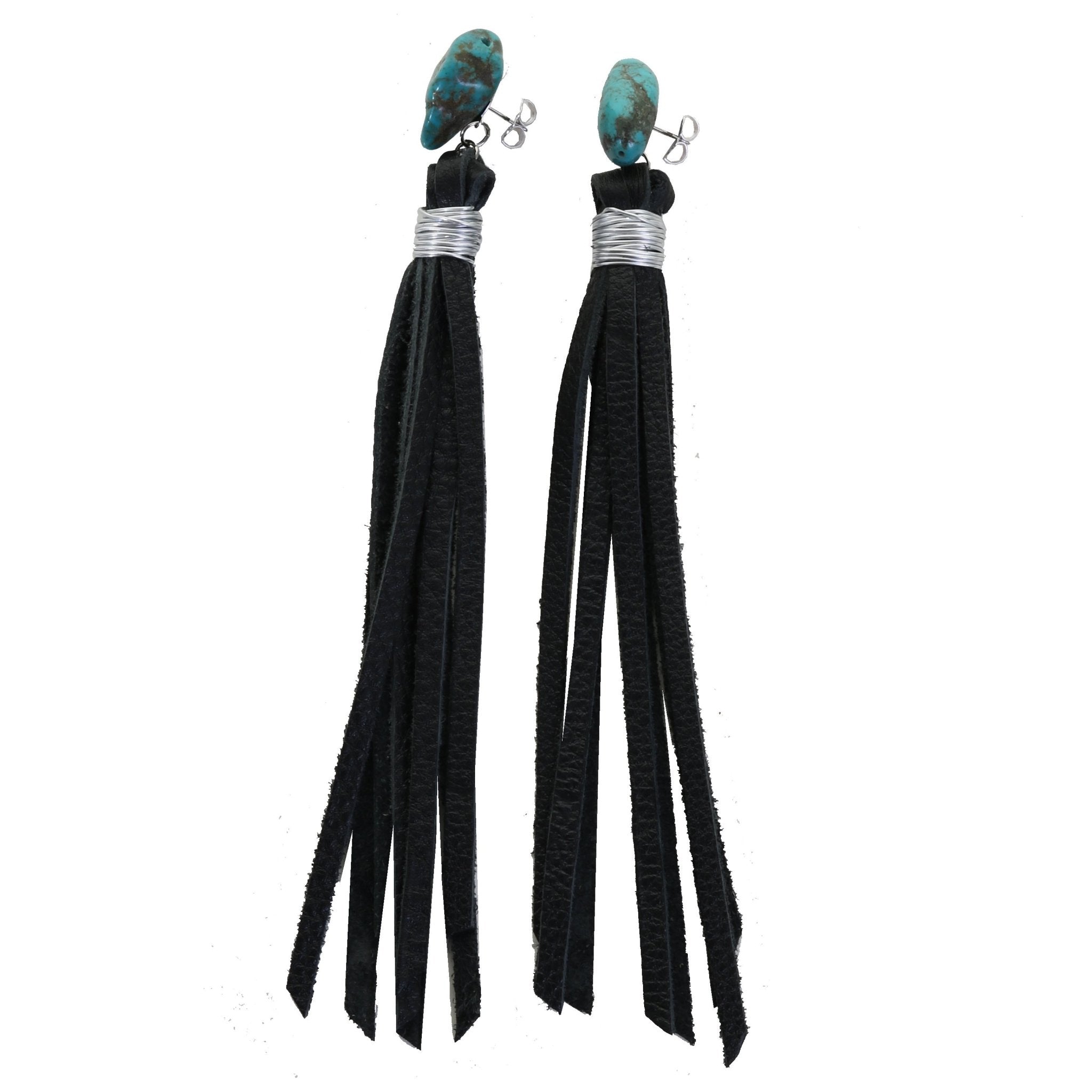 VE65 - Vestige Black Tassel and Turquoise Nugget Earrings - Double J Saddlery