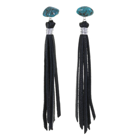 VE65 - Vestige Black Tassel and Turquoise Nugget Earrings - Double J Saddlery