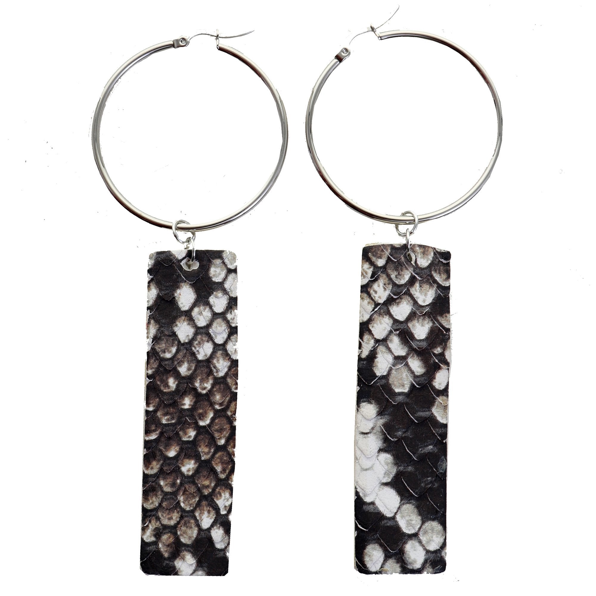 VE72 - Vestige Cobra Snake Rectangle Leather Earrings - Double J Saddlery