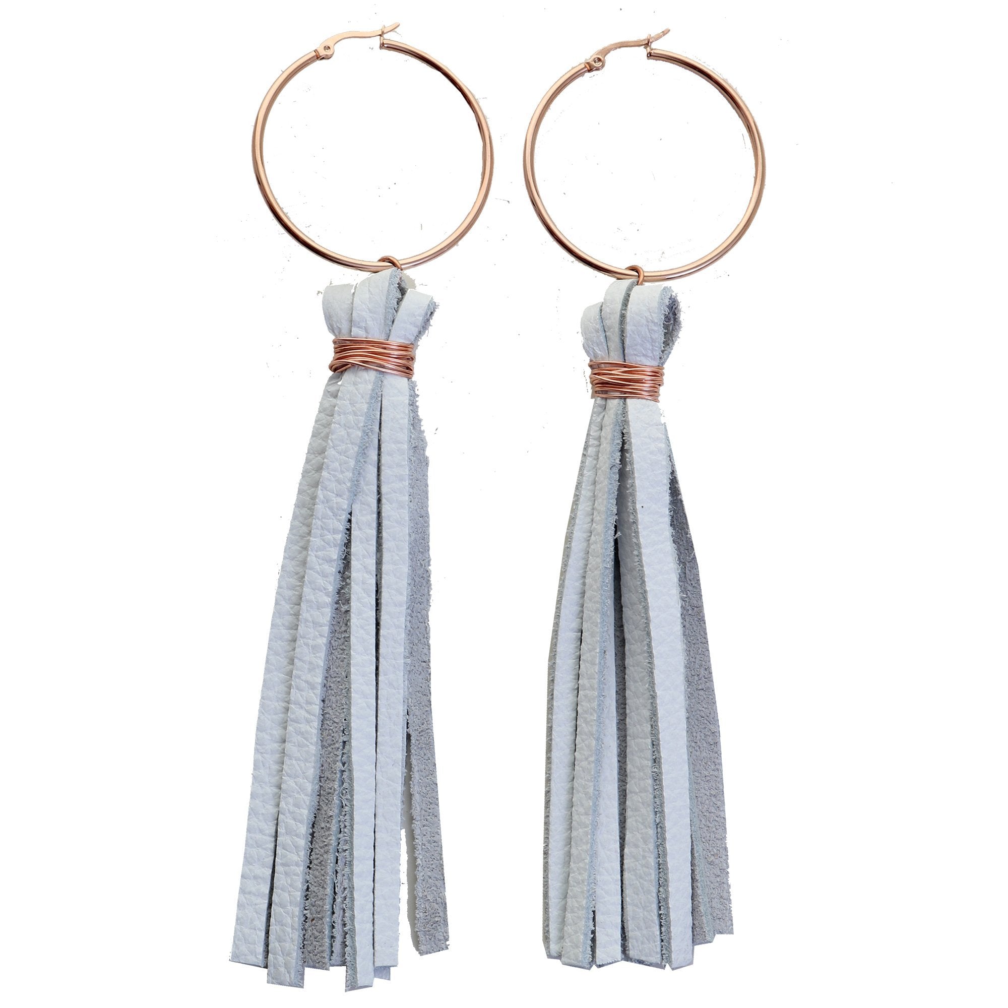VE73 - Vestige White Leather Tassel Earrings - Double J Saddlery