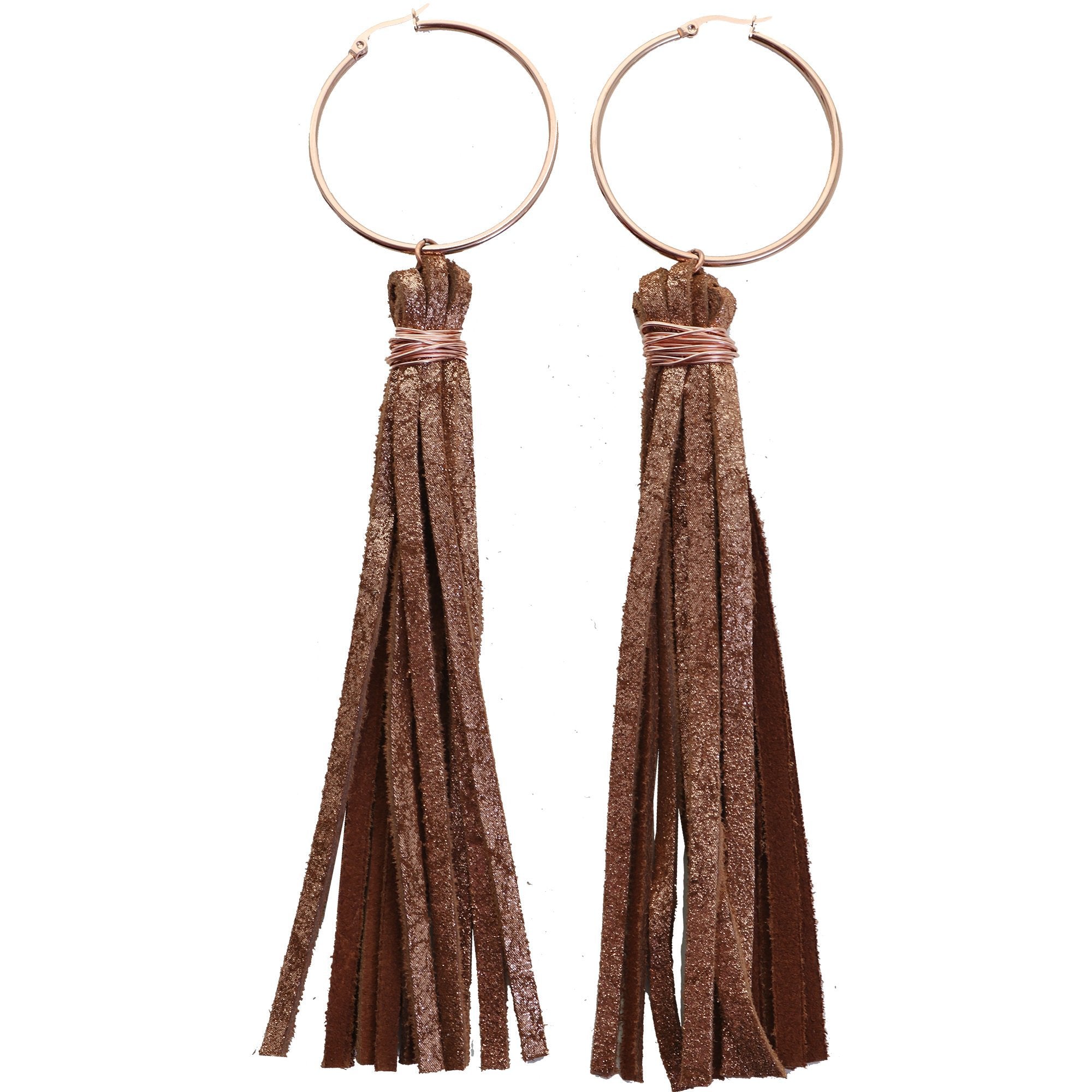 VE74 - Vestige Rose Gold Tassel Leather Earrings - Double J Saddlery