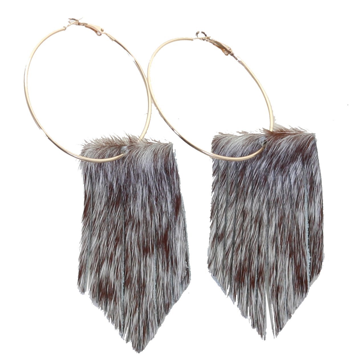 VE83 - Vestige Cowhide V Fringe Hoop Earrings - Double J Saddlery