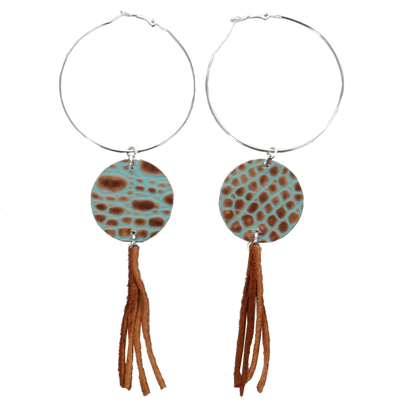 VE84 - Vestige Turquoise Gator Print Hoop Earrings - Double J Saddlery