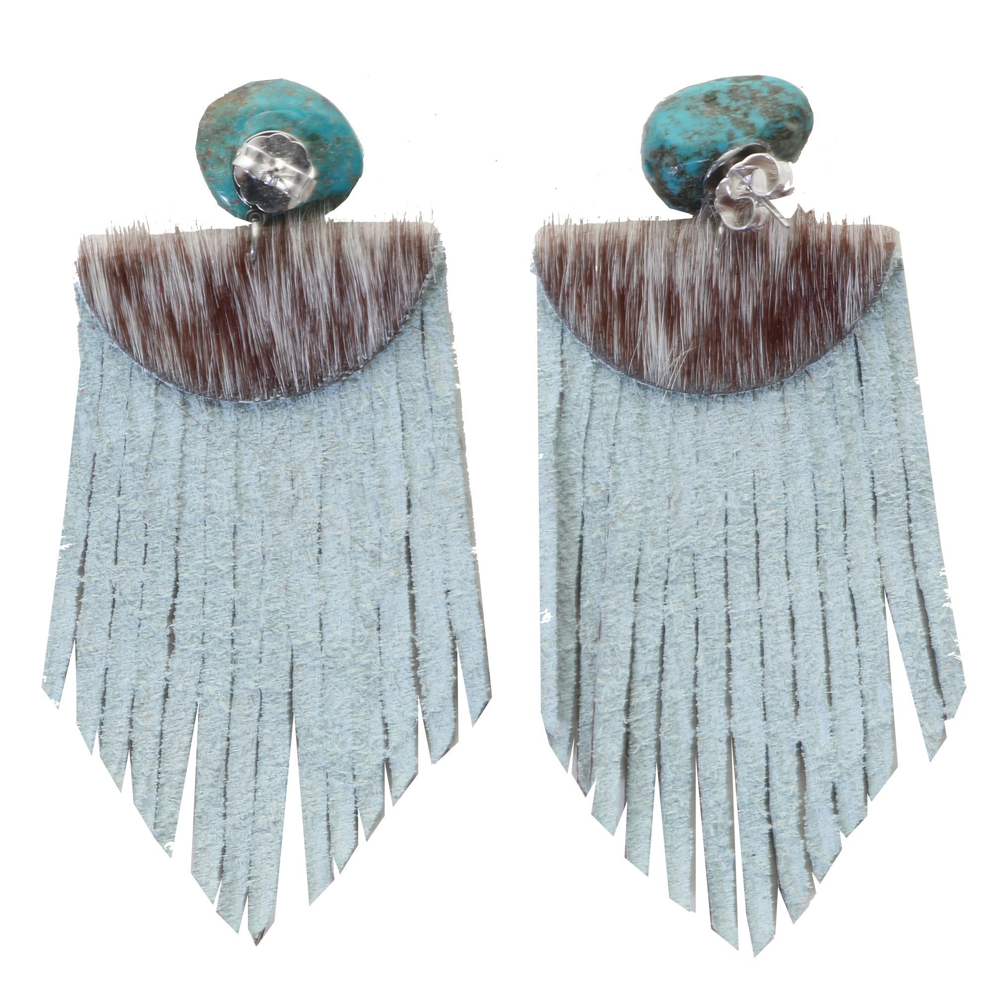 VE88 - Vestige Cowhide and Turquoise Nugget Earrings - Double J Saddlery