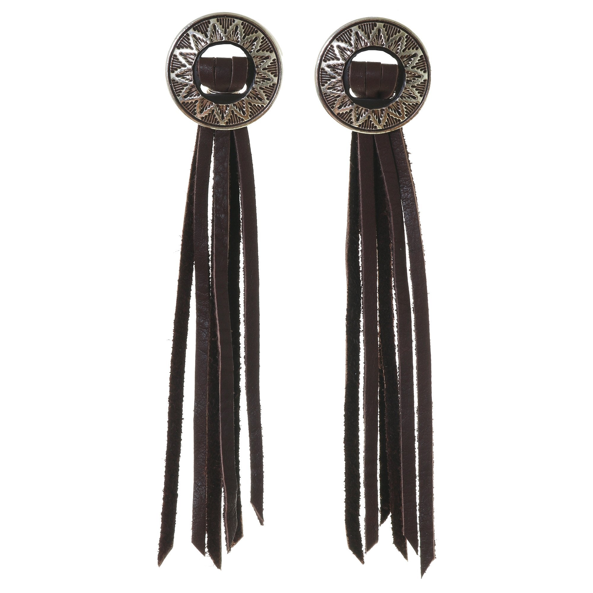 VE89 - Vestige Sun Bolo Chocolate Fringe Earrings - Double J Saddlery
