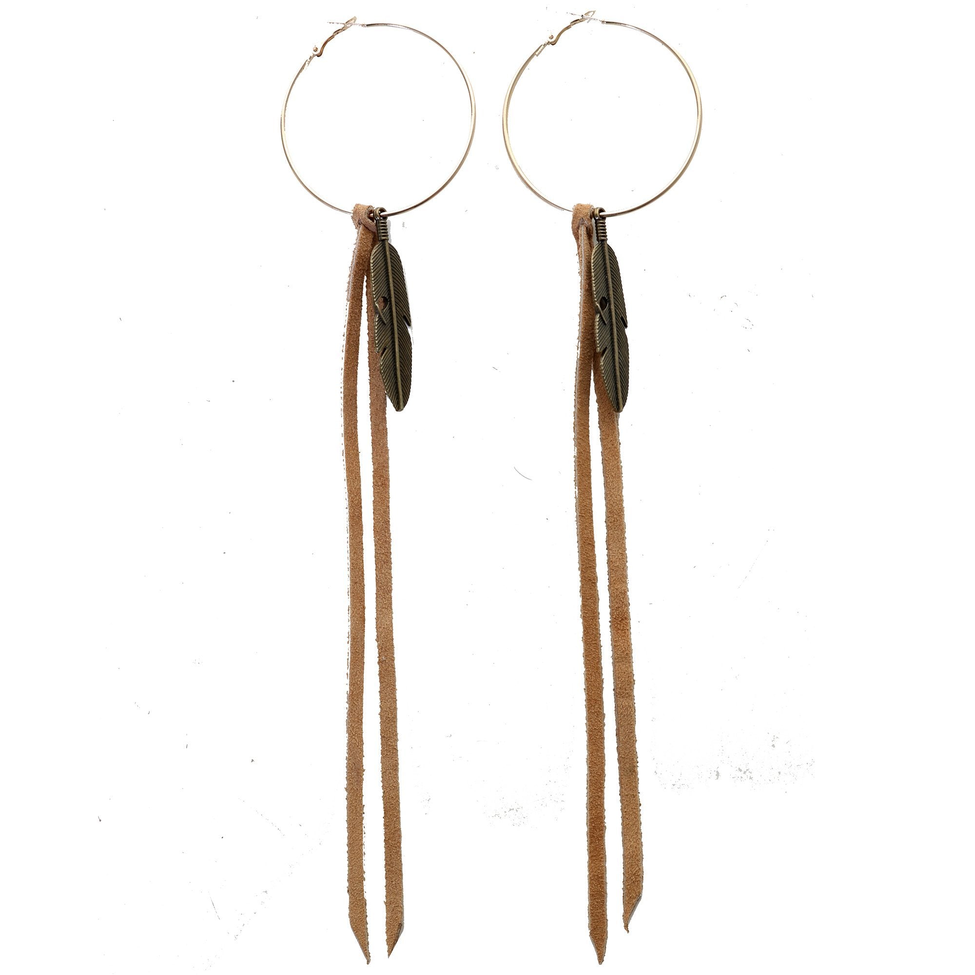 VE92 - Vestige Large Hoop Feather Fringe Earrings - Double J Saddlery