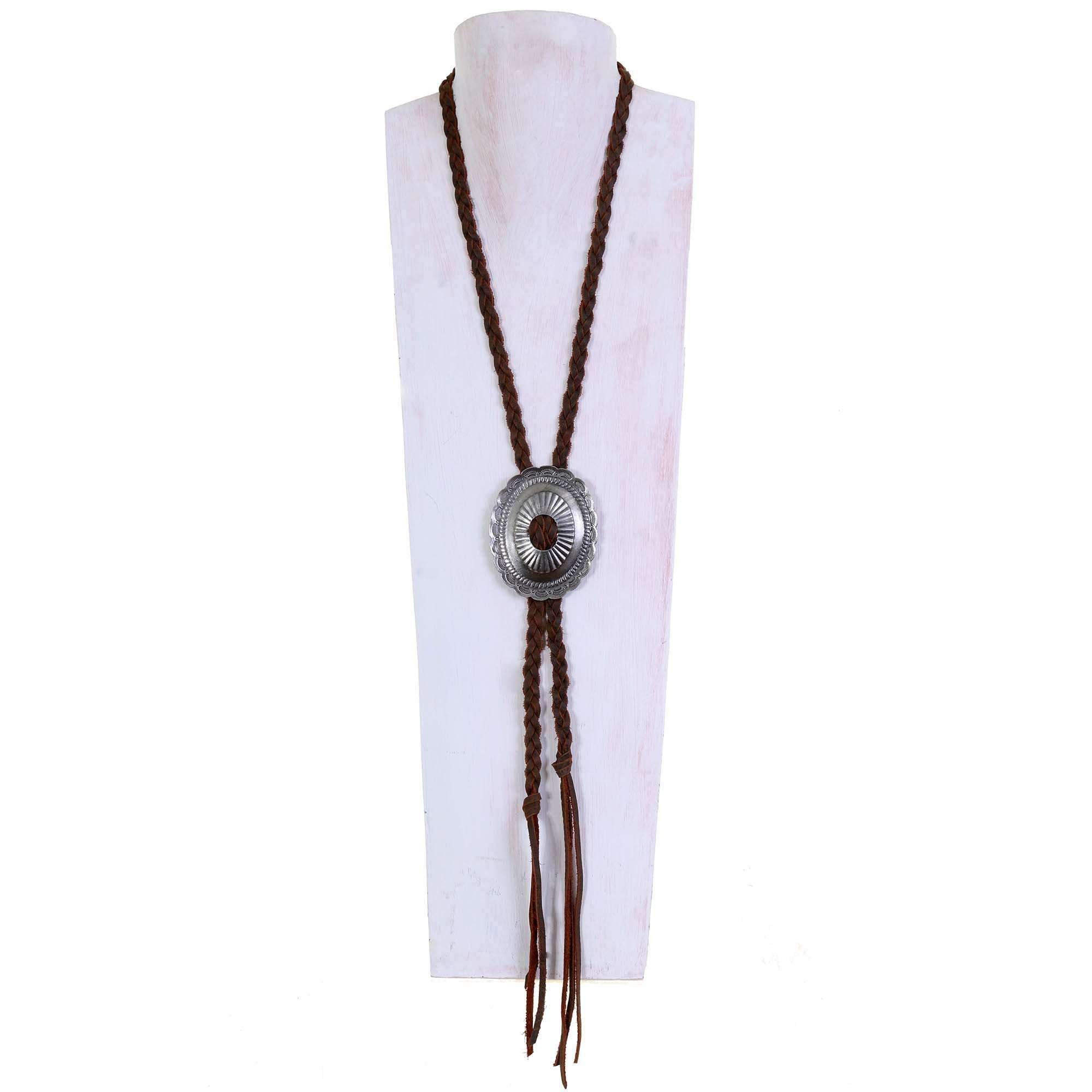 VN106 - Vestige Braided Brown Bomber Concho Necklace - Double J Saddlery