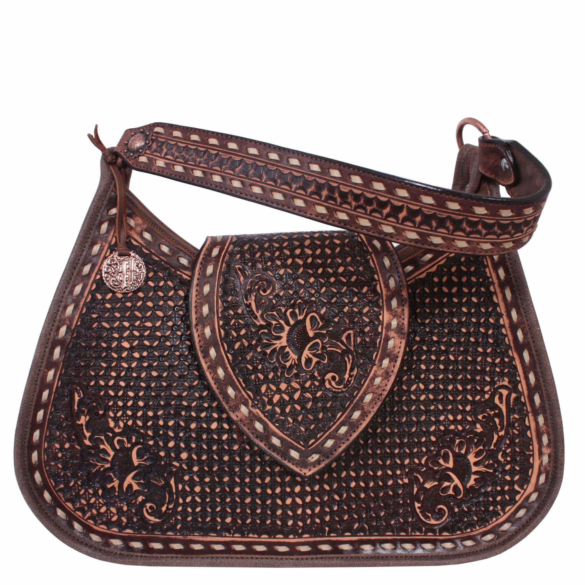 XLDJ78 - Vintage Floral Tooled Buckstitch - Double J Saddlery